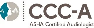 Logo with a globe, sound wave, and text reading 'CCC-A ASHA Certified Audiologist'.