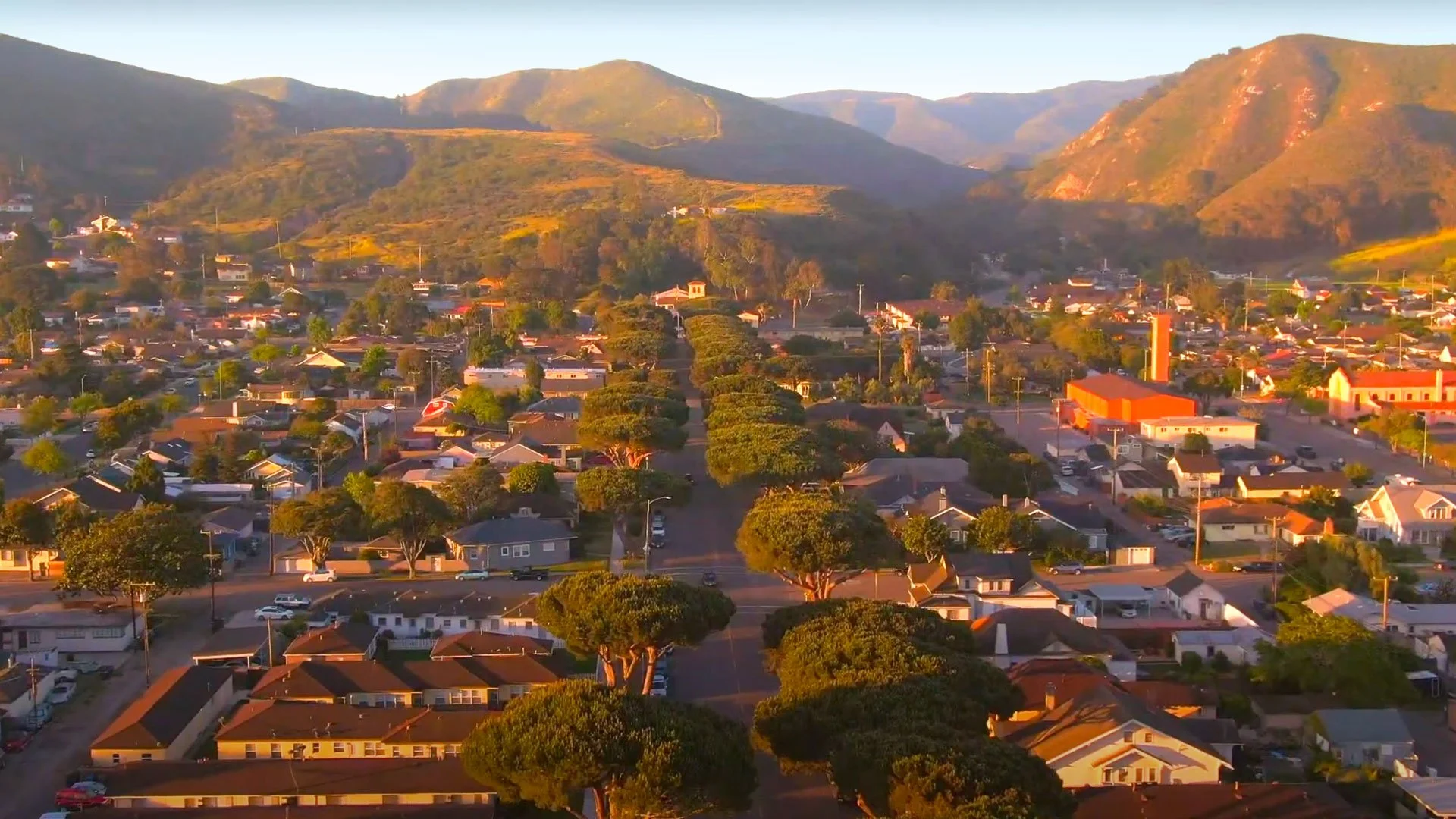 Aerial image of downtown Lompoc overlooking South H Street