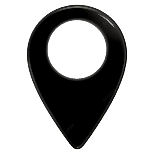A black location marker icon with a hollow center.