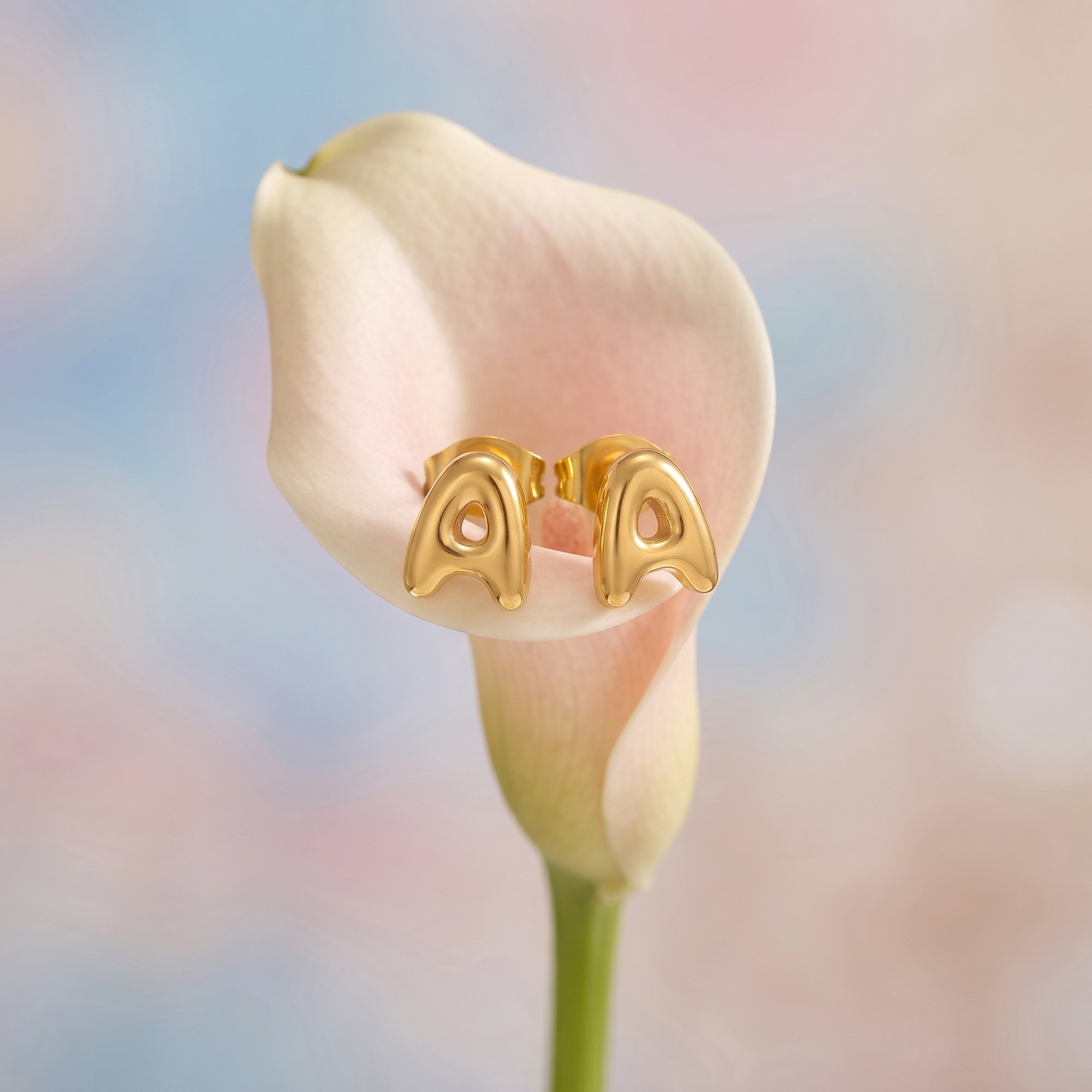 Gold Balloon Letter A Initial Stud Earrings