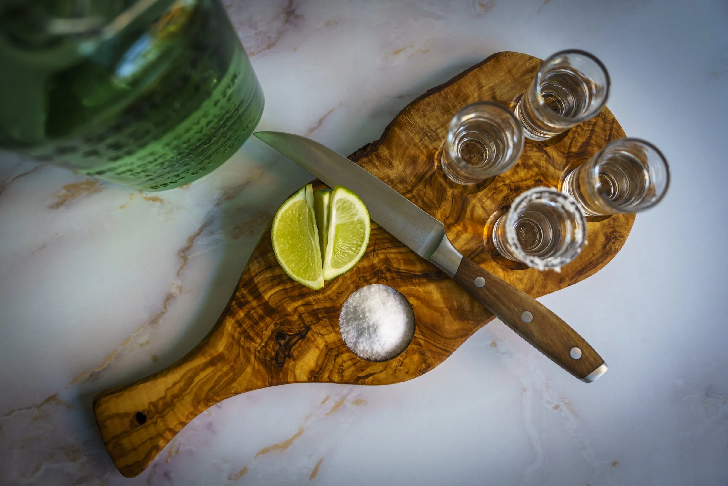 Olivewood Tasting Tray & Glasses