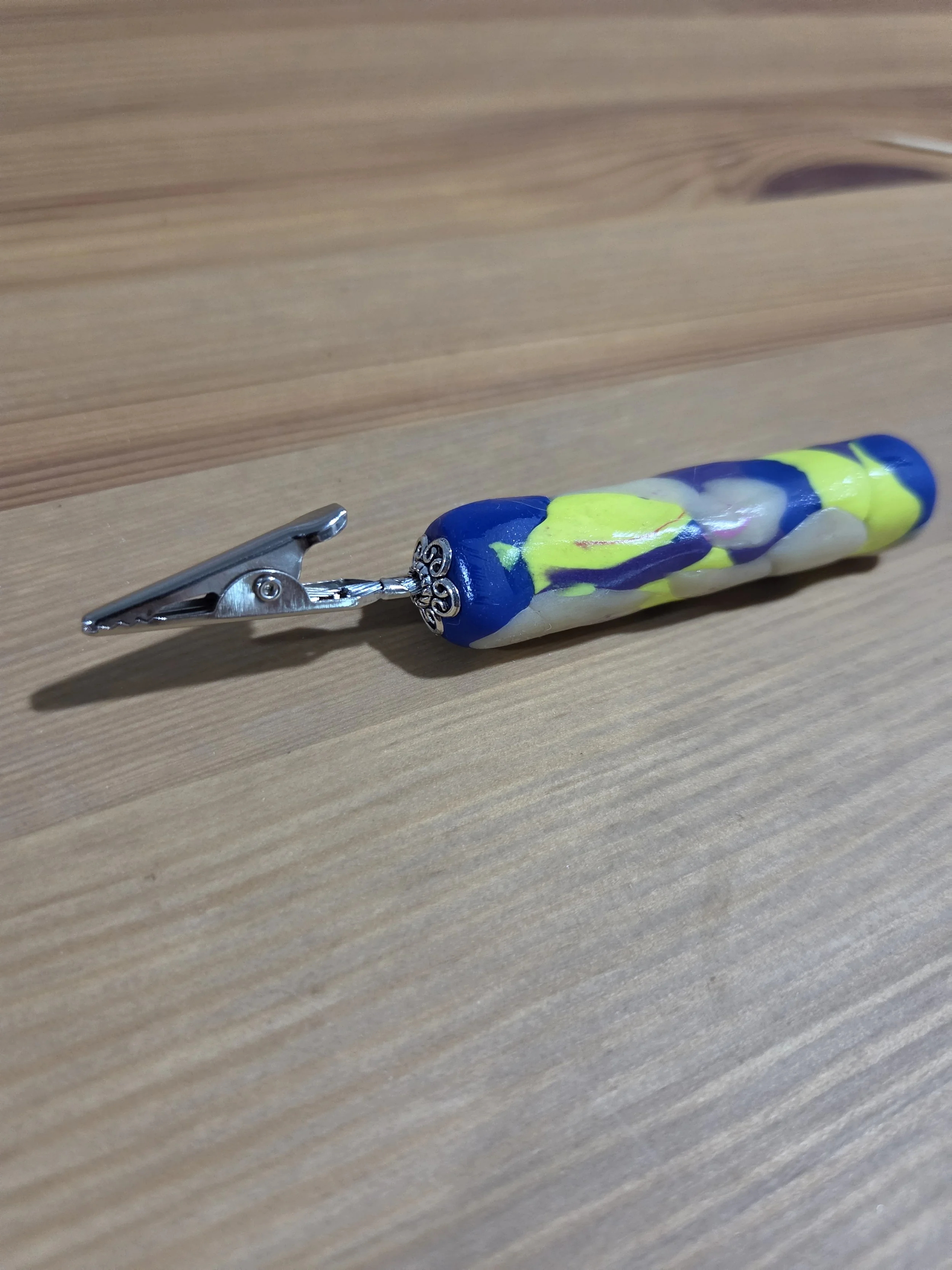 Handcrafted Blue, Yellow Marble Swirl Alligator Clip