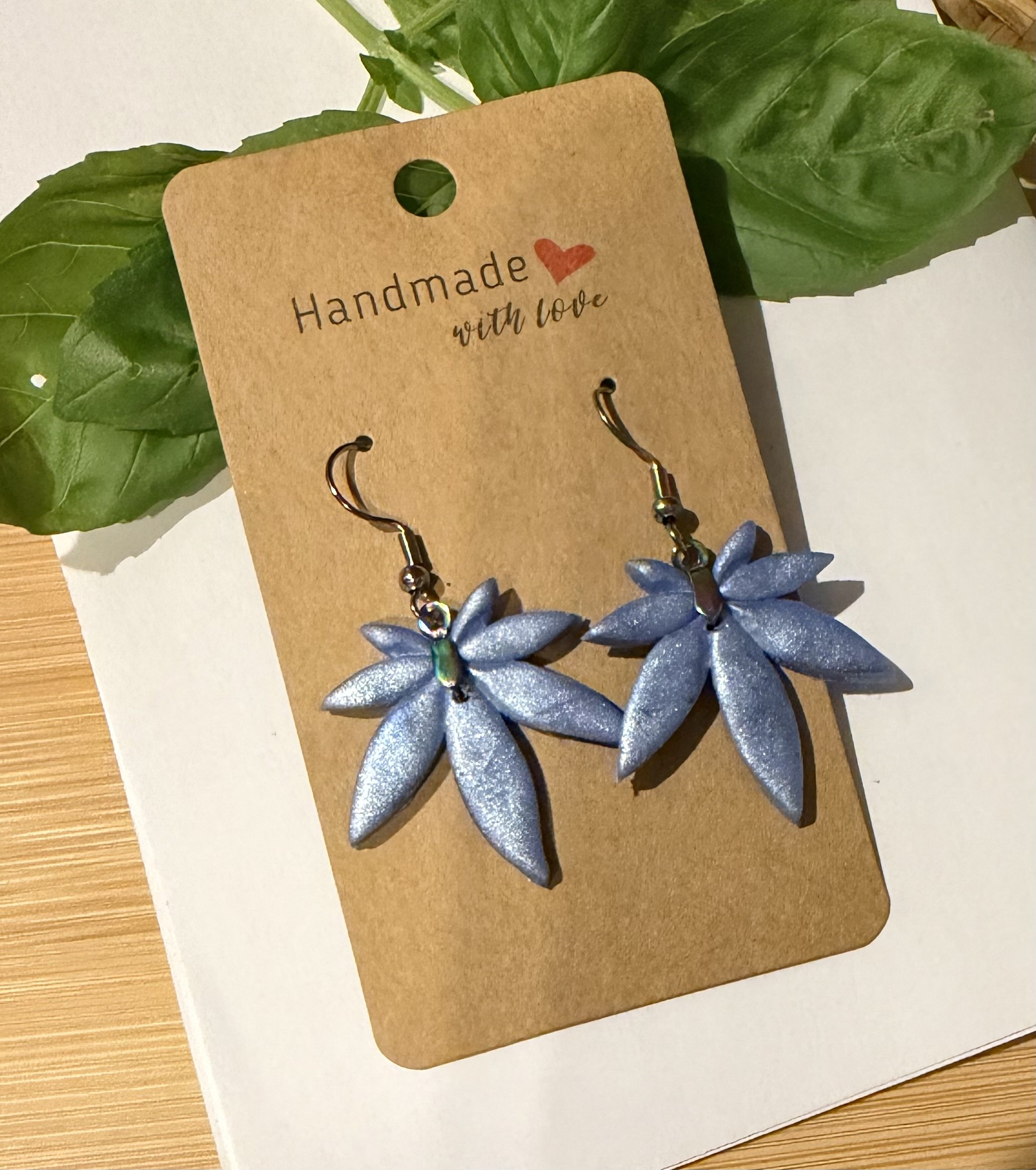 Handmade Cannabis Smooth Glitter Leaf Earrings