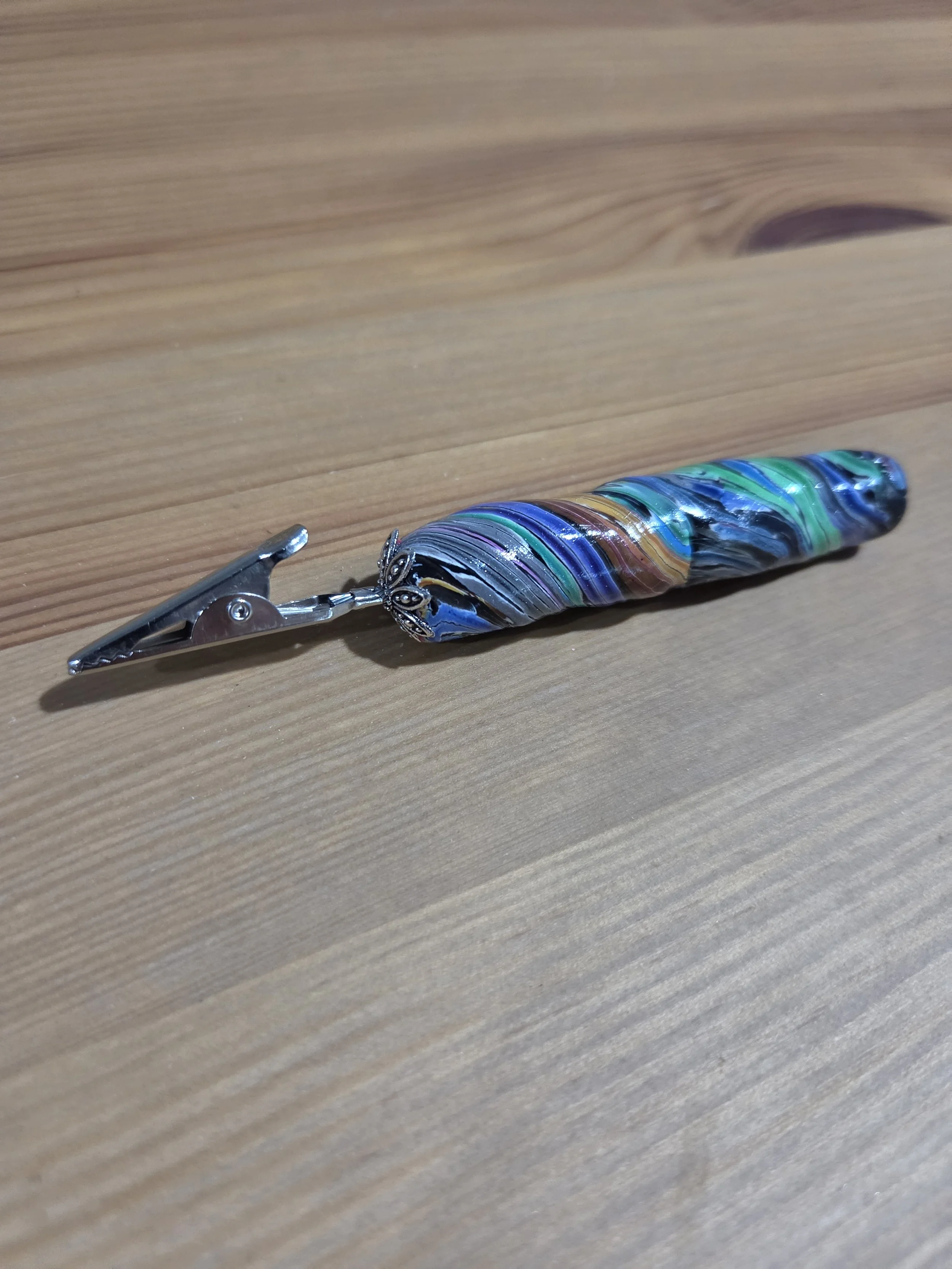 Blue Marble w/Silver Cap Handcrafted Alligator Clip