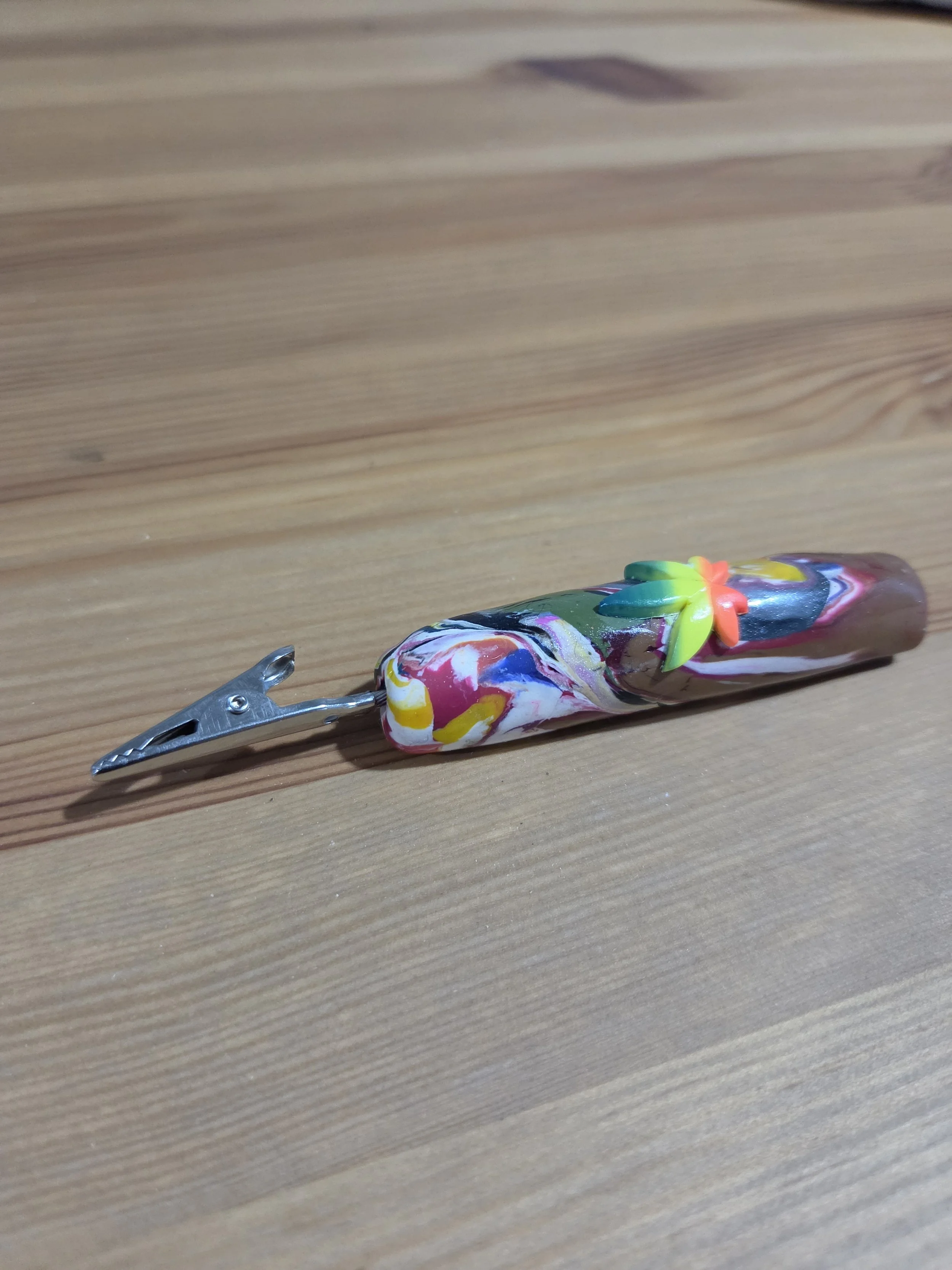 Handcrafted Morpheus Marbled Alligator Clip with Cannabis Leaf