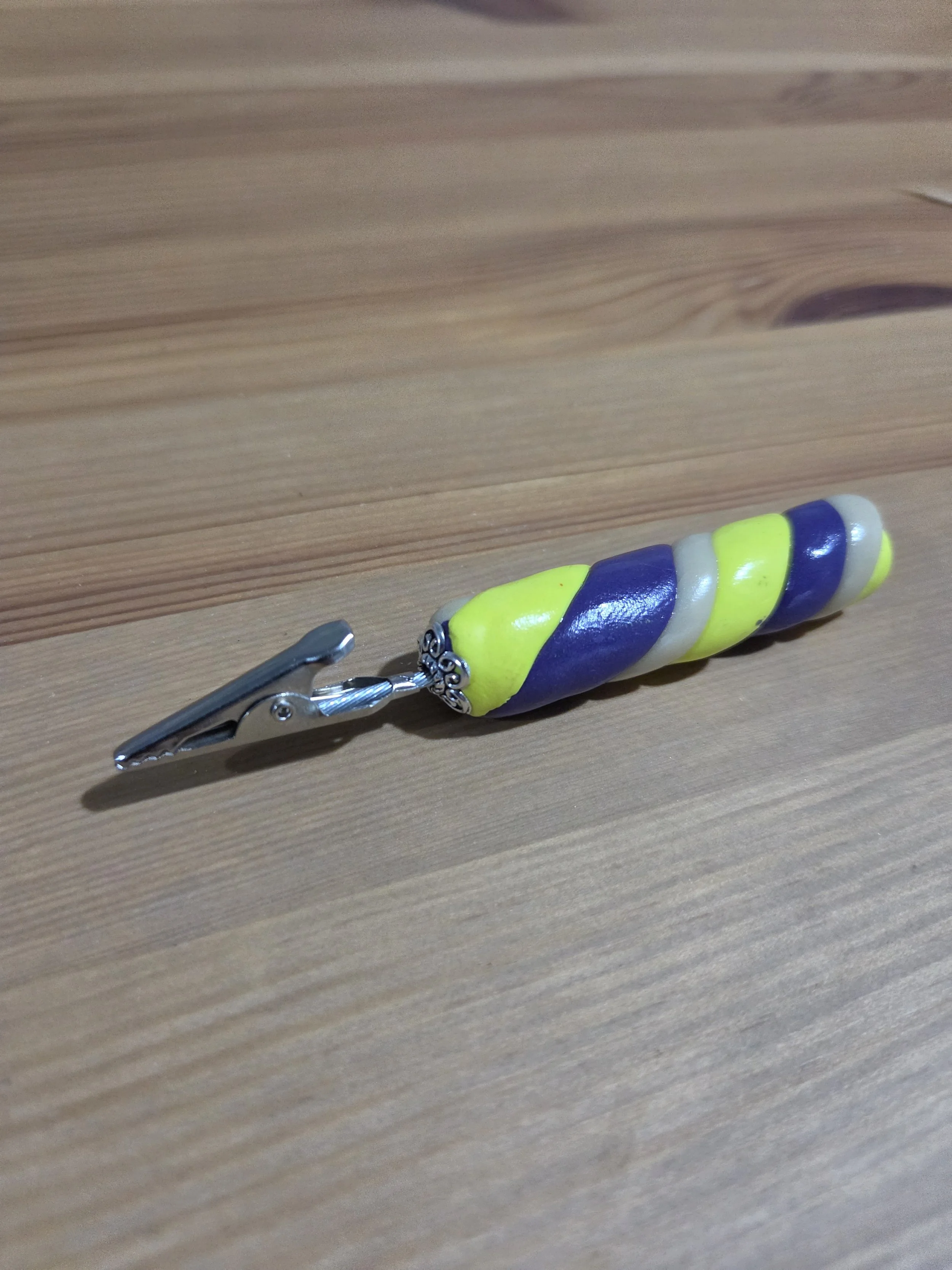 Blue, Yellow, White Handcrafted Alligator Clip