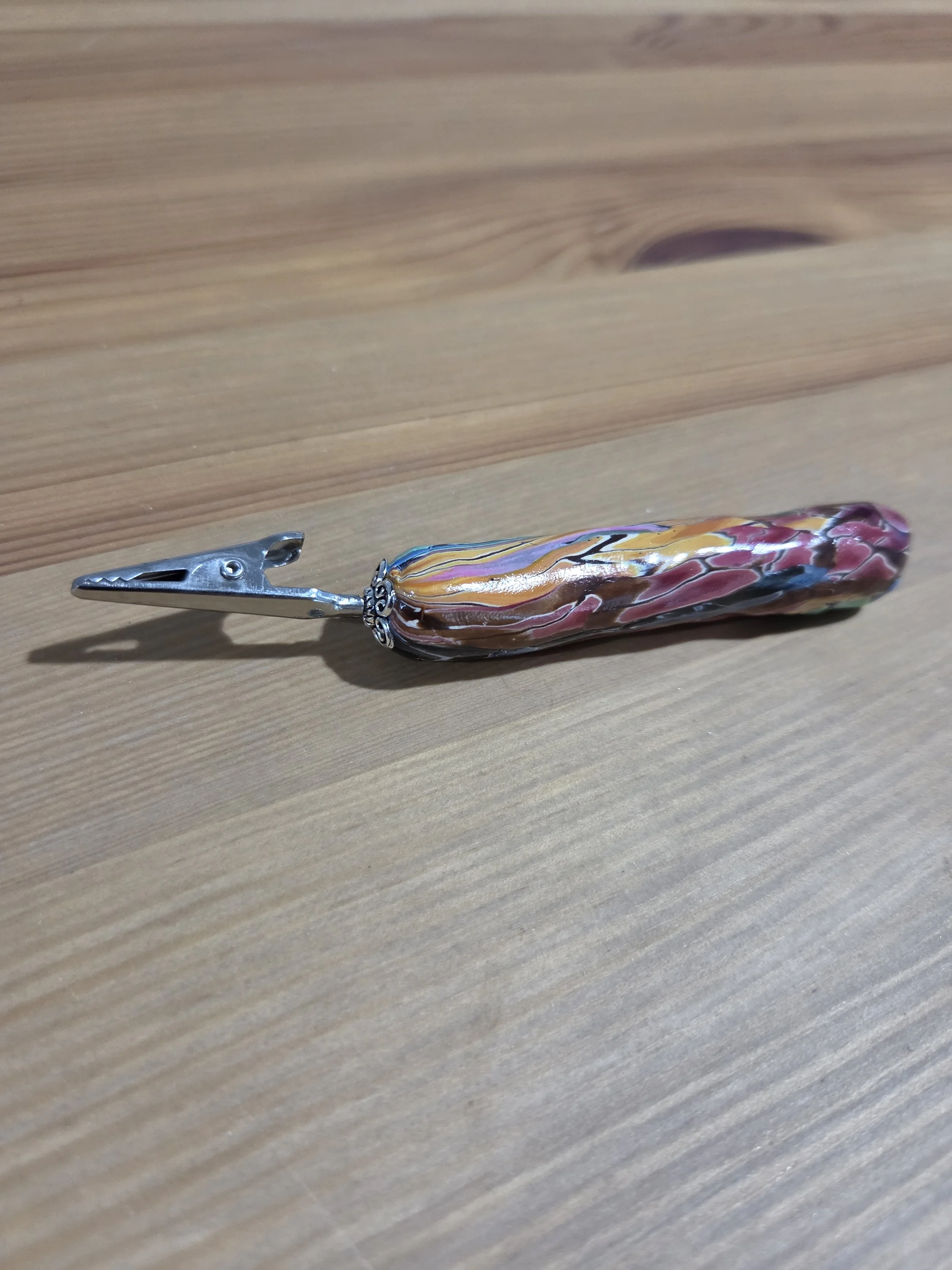 Handcrafted Psychedelic Marble Silver Alligator Clip