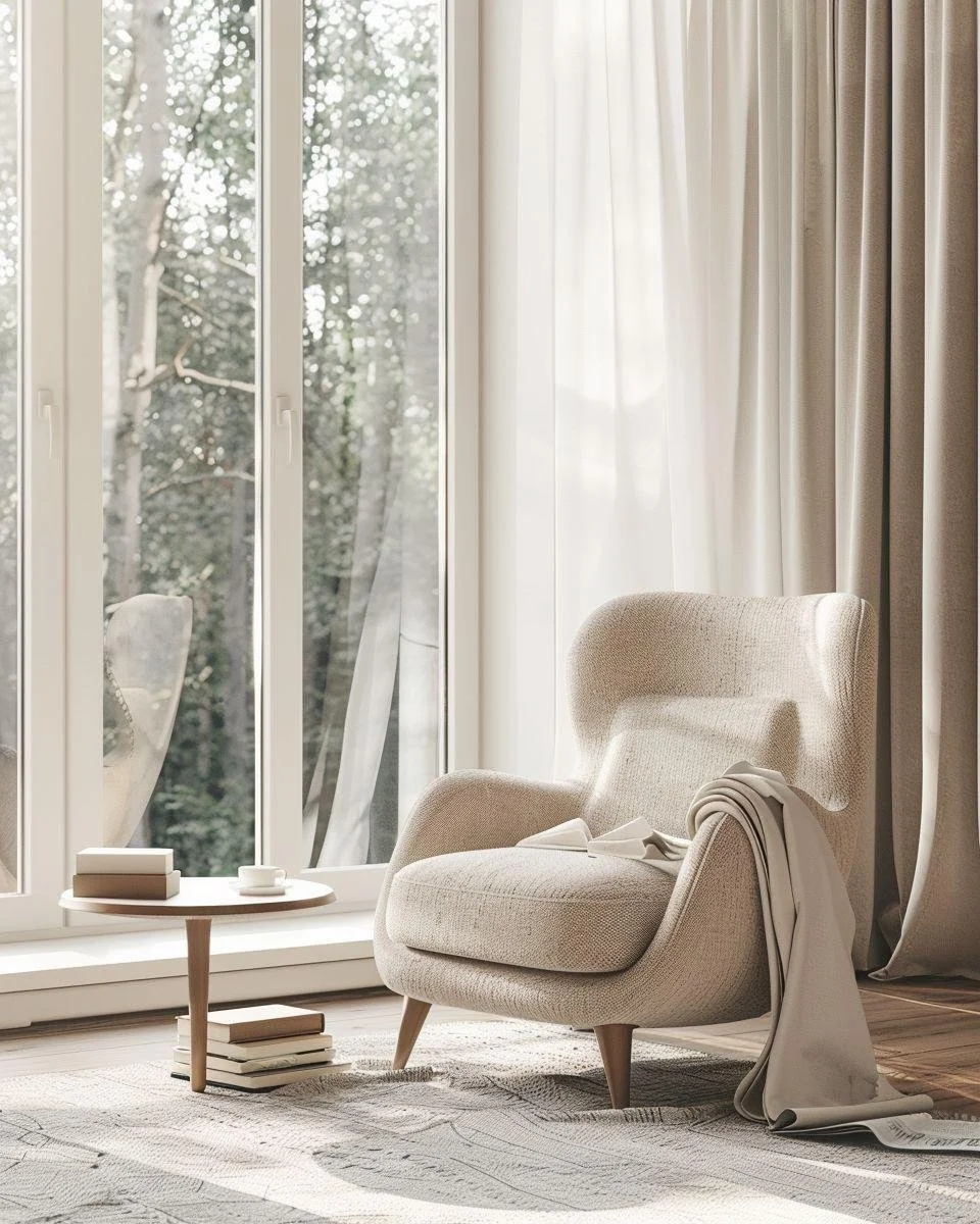 A comfortable reading chair by a sunlit window, symbolizing rest, balance, and giving yourself permission to slow down.