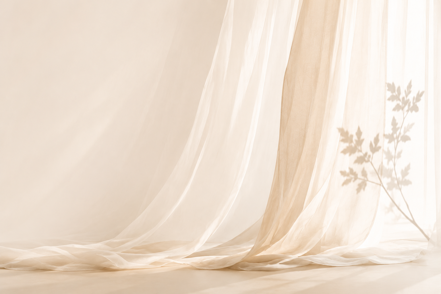 Soft natural light filtering through sheer curtains, creating a calm and welcoming atmosphere.