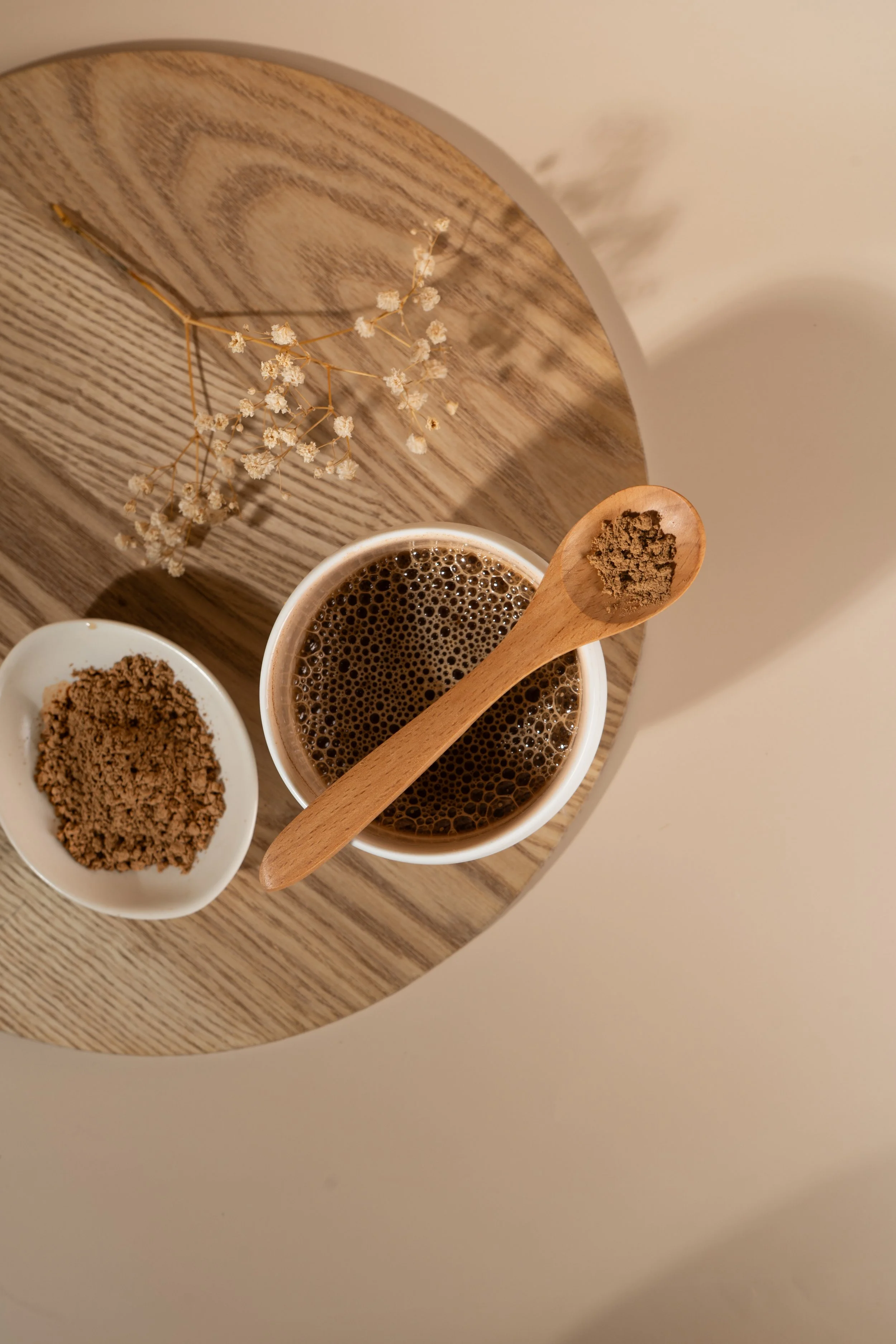 Lifestyle flat lay with natural ingredients and wellness herbs created for Green Trading content marketing.