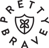 Logo of PrettyBryave with a shield and floral design inside a circle of text.