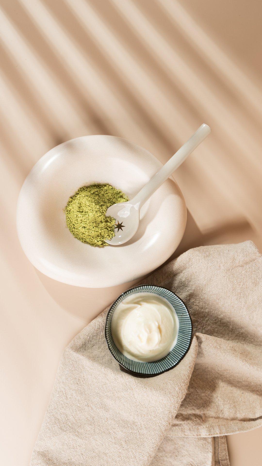 Lifestyle product photography of Native Neem natural face mask ingredients, showcasing botanical skincare in a styled flat lay composition.