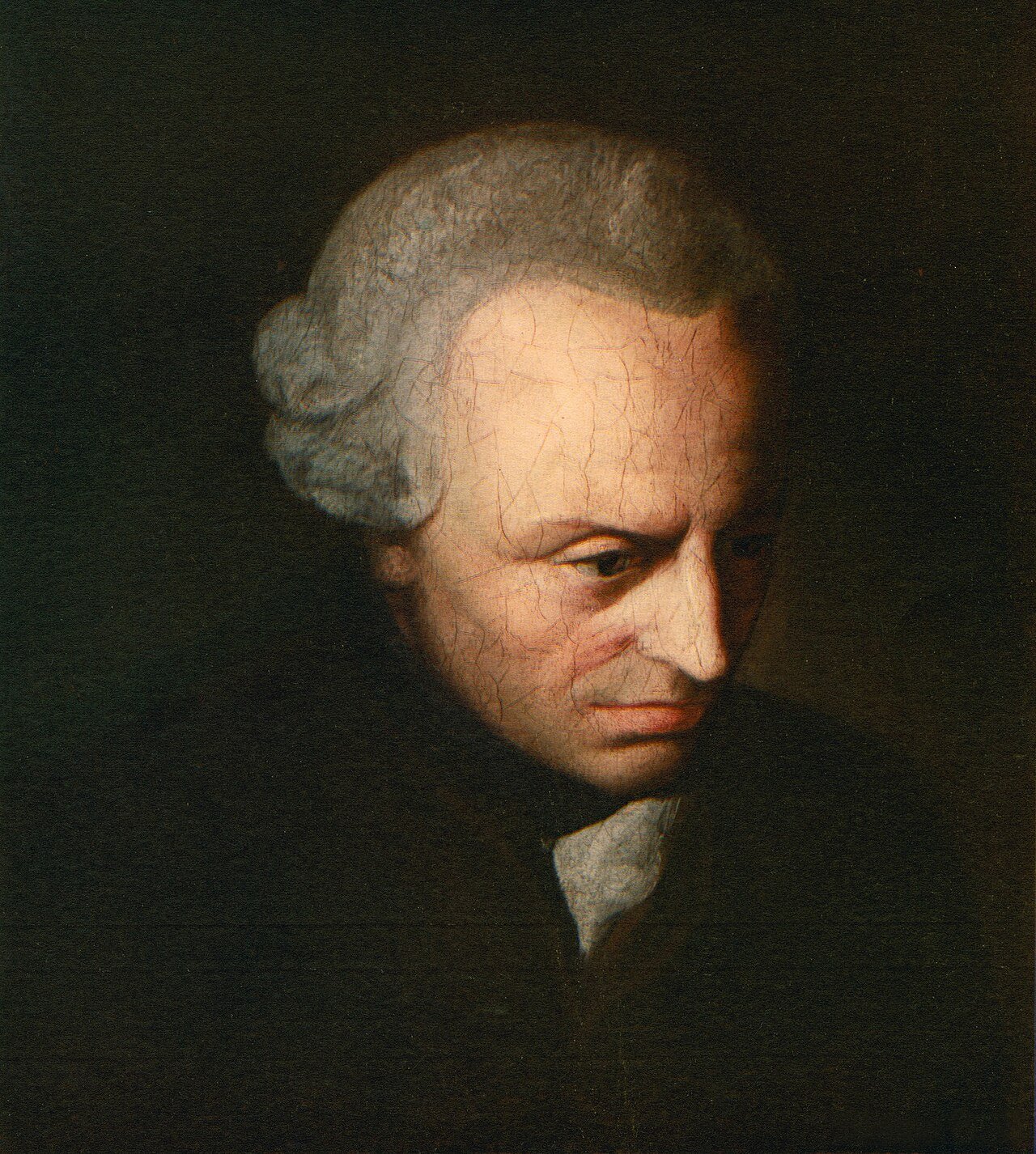 A portrait of Wolfgang Amadeus Mozart with a receding hairline, painted in a classical style, showing his face in a three-quarter view, set against a dark background.