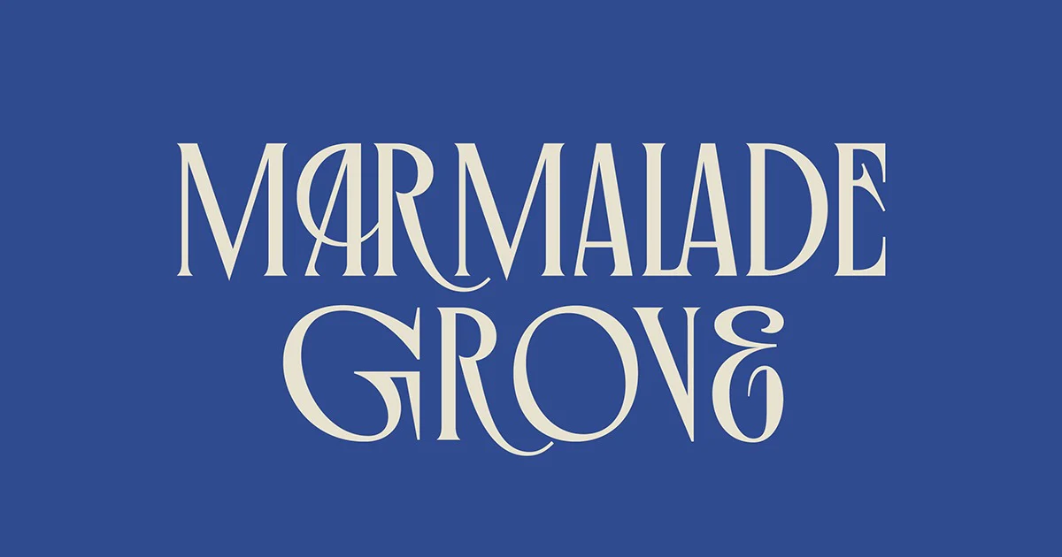 Blue background with white text reading "Marmalade Grove" in stylized font.