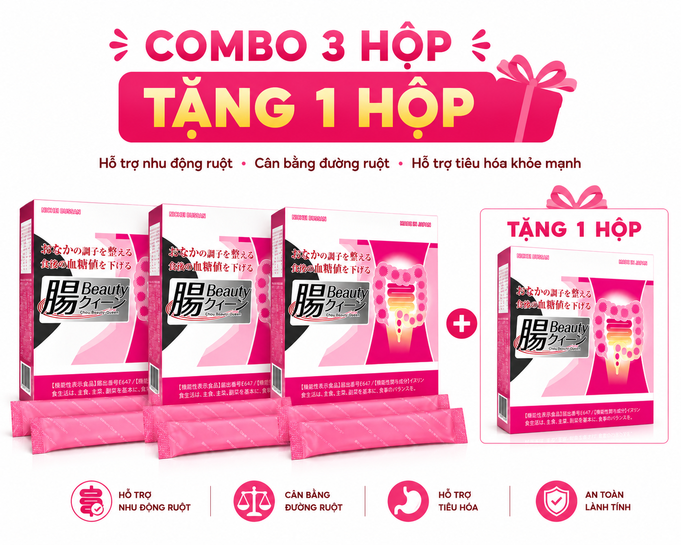 Combo 3 Tặng 1 Boxes Men Ruot Innulin Nhật Bản