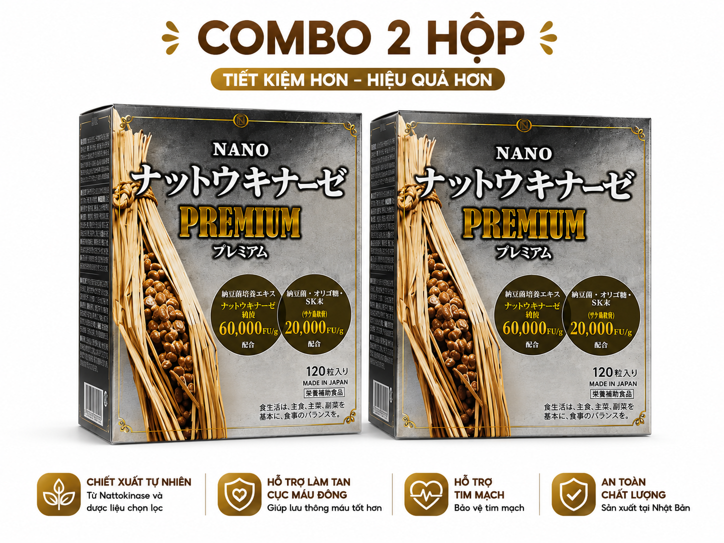 Combo 2 Boxes Nano Nattokinase Premium 60,000 FU