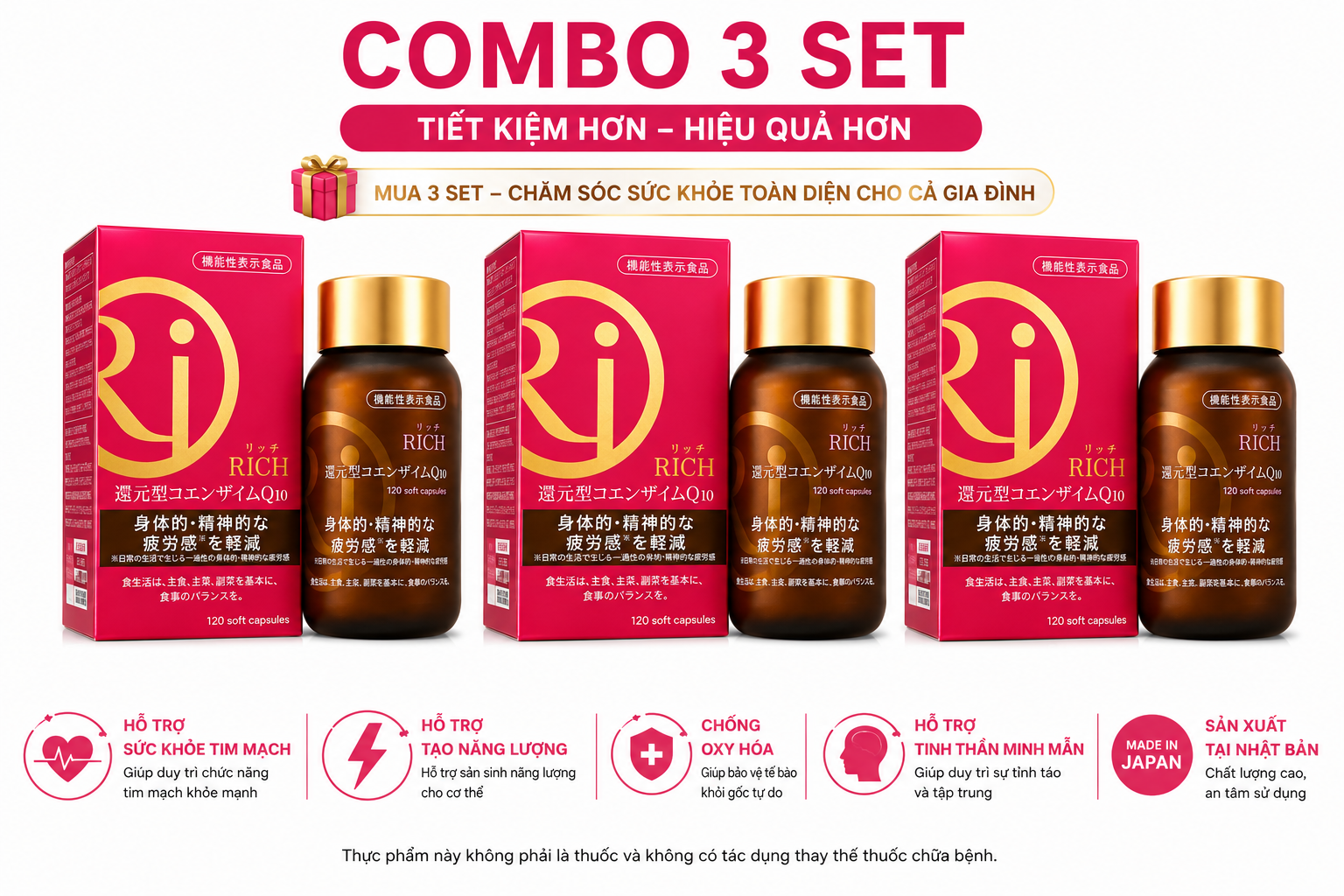 Combo 3 Boxes Rich Coenzyme Q10 Tim Mạch, Năng Lượng Tế Bào