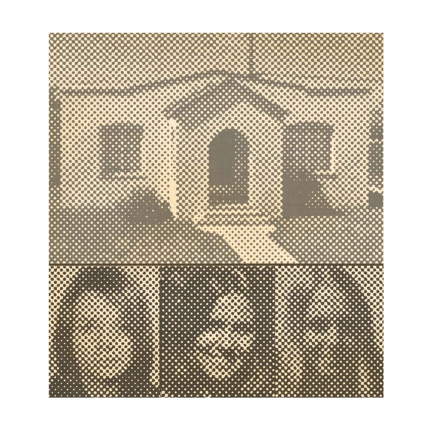 An uncanny photo-based drawing of a suburban house with three tightly cropped portraits of women directly below.