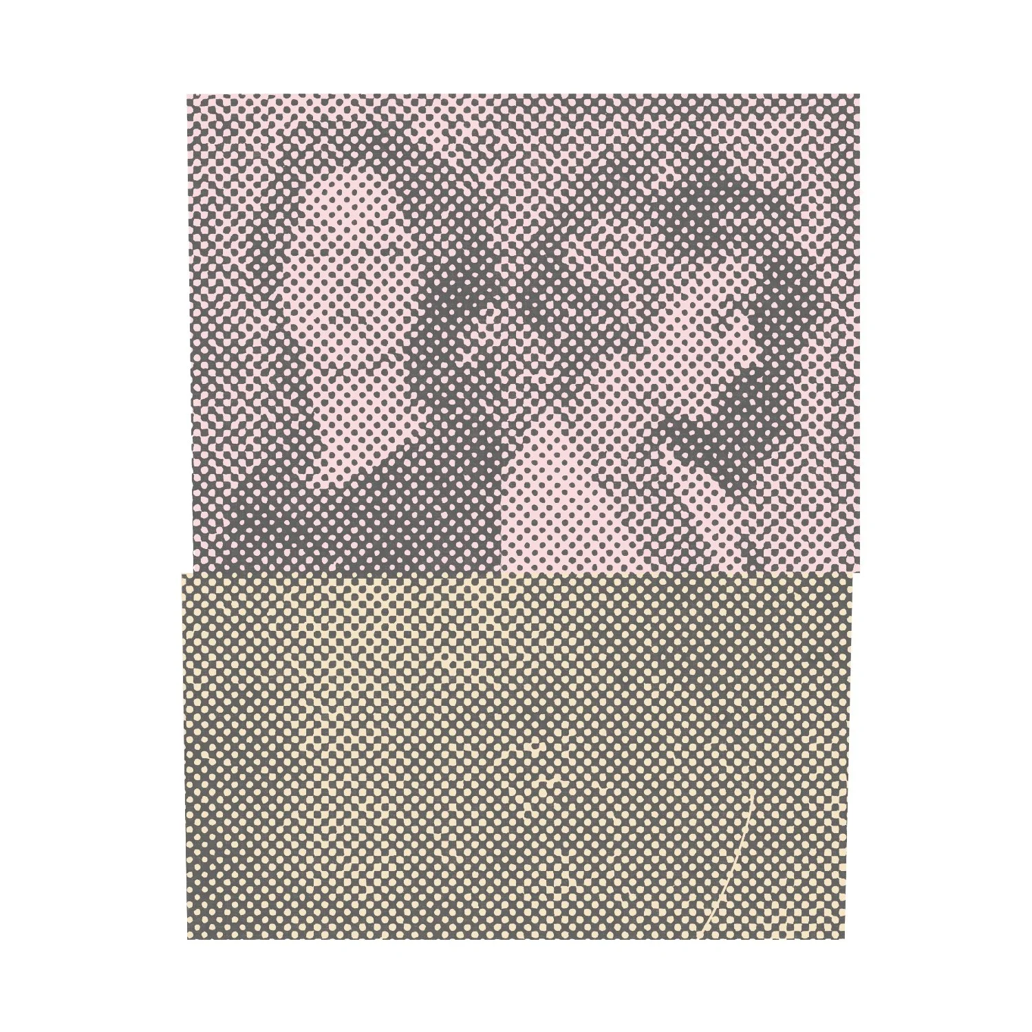 Photo-based drawing composed of coarse halftone dot patterns. 