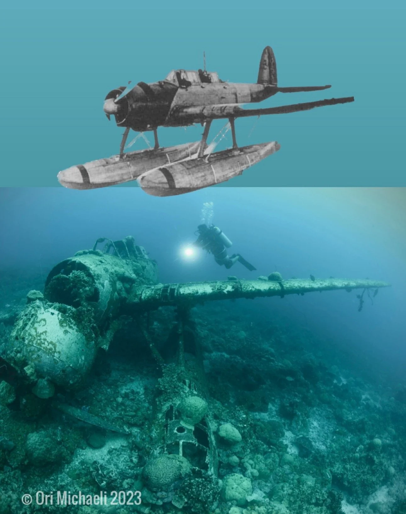 Aichi E13A-1 'Jake' seaplane. Korror, Rock Islands, Palau