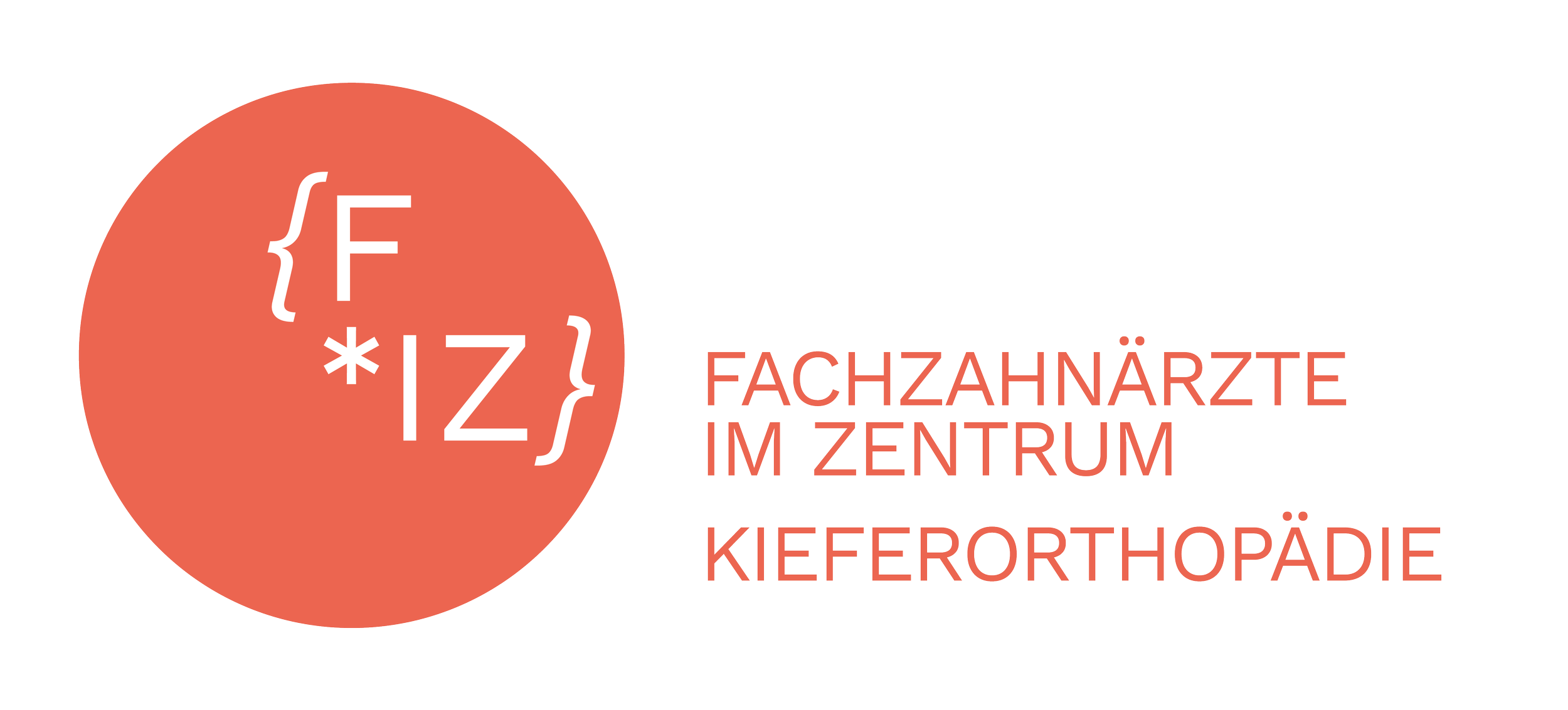 Logo mit orangefarbenem Kreis mit mathematischen Symbolen und der Text "F * Z" und daneben "Fachzahnärzte im Zentrum Kieferorthopädie" auf schwarzem Hintergrund.