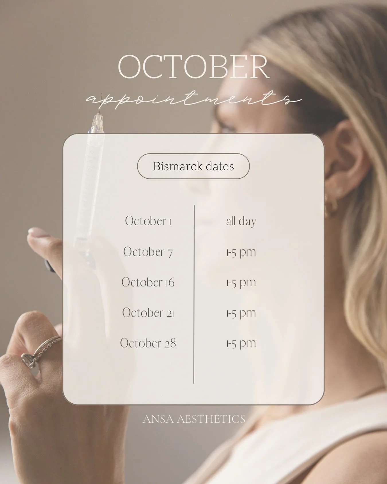 Bismarck! 💖 My October schedule at Belle Jaymes is officially open!

Your sign to get on the books. ✨