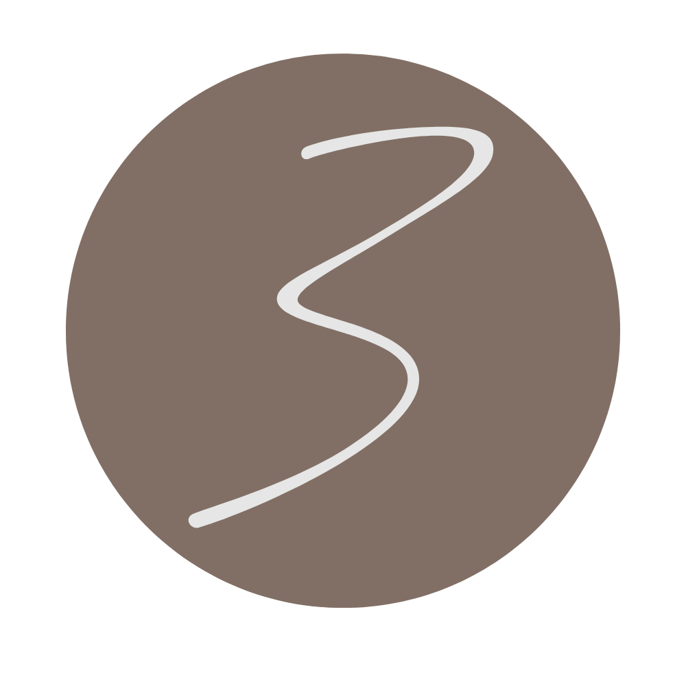 Stylized number '3' in white on a brown circular background