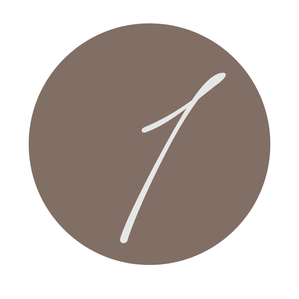 Stylized number '1' in white on a brown circular background