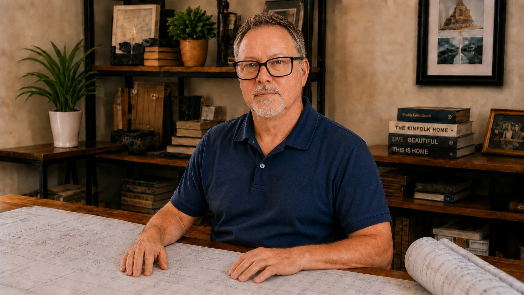 Jim Patrick, residential designer, reviewing custom home plans