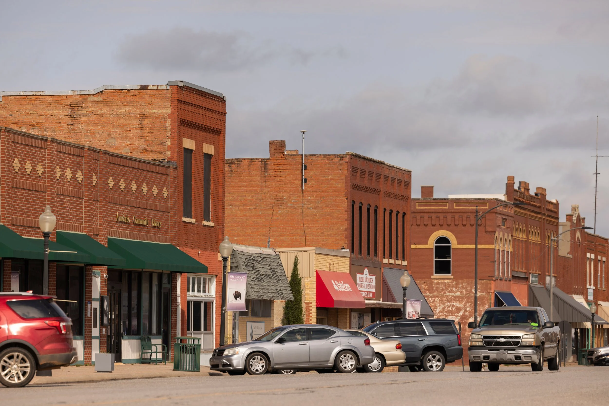 Photo of local businesses in downtown area of a small town in southwest Oklahoma.