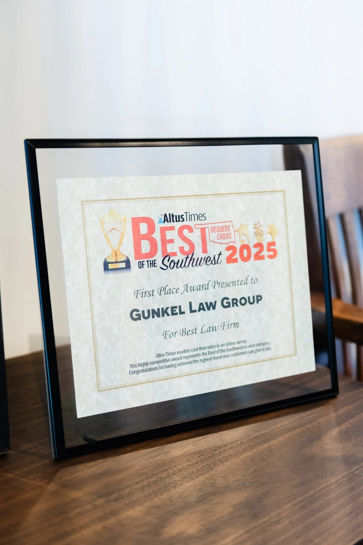 Gunkel Law Group wins 2025 award for Best Lam Firm in Southwest Oklahoma