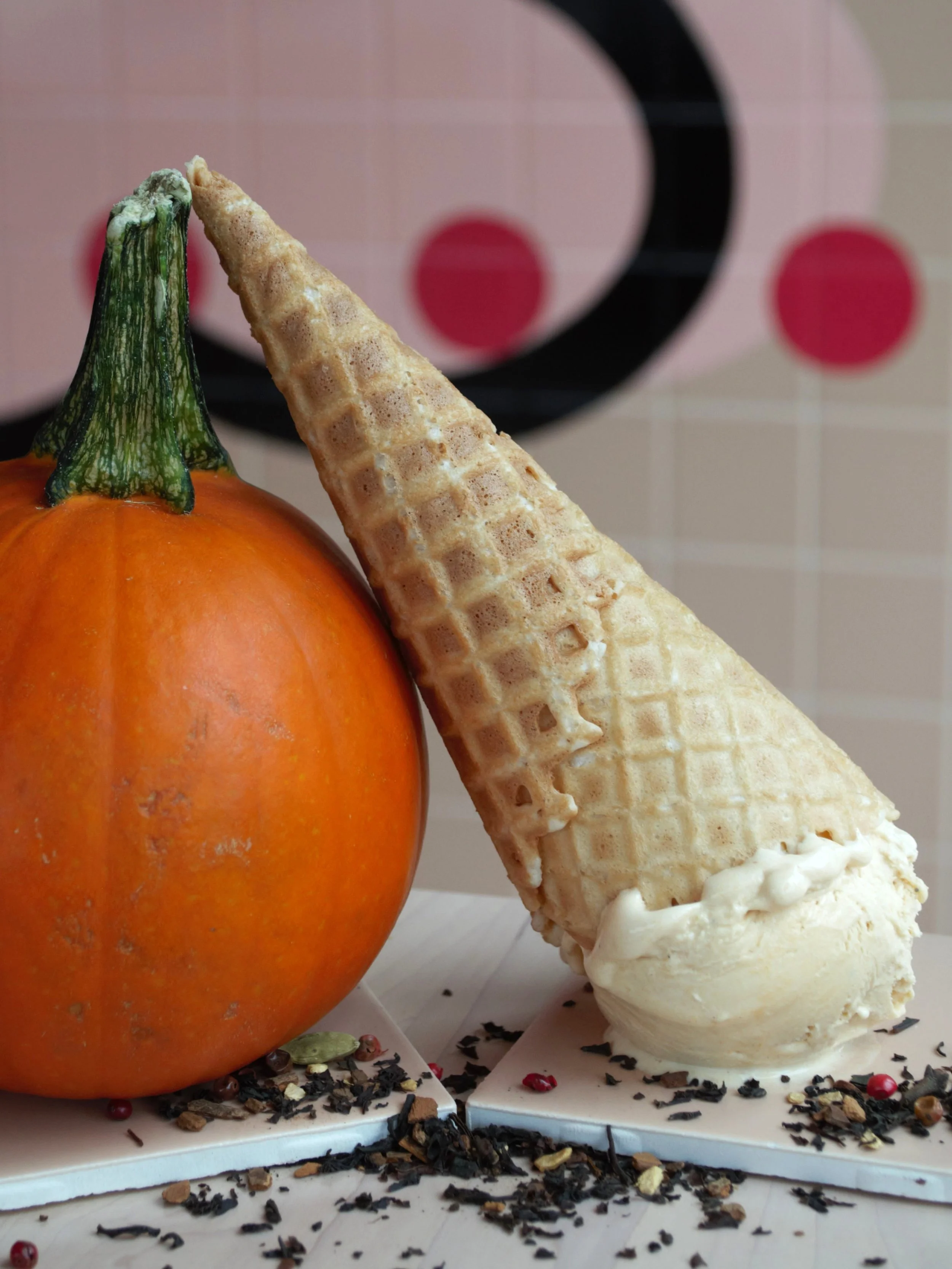 Upside down scoop of Pumpkin Chai ice cream