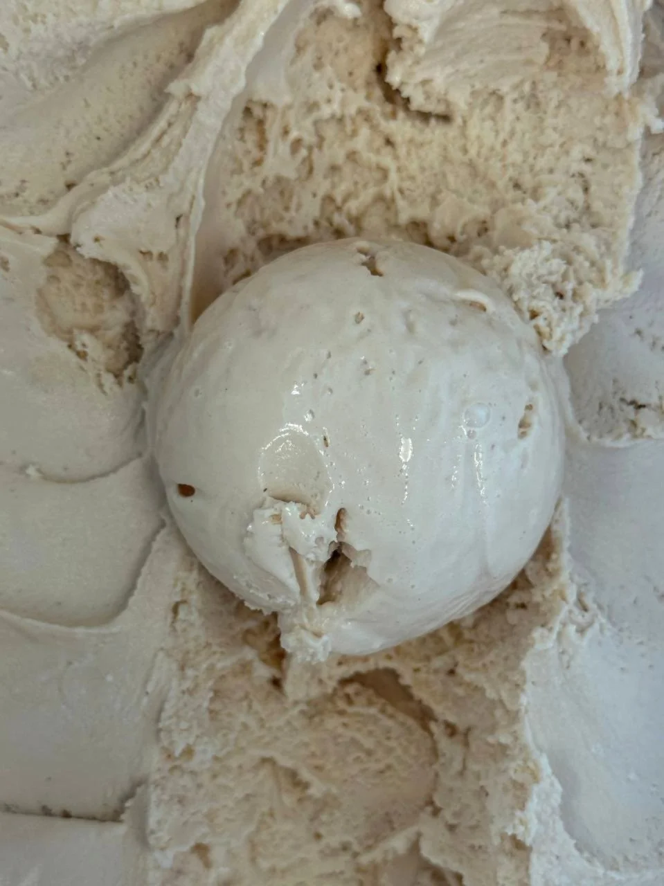 Close up of a white scoop of Earl Grey ice cream