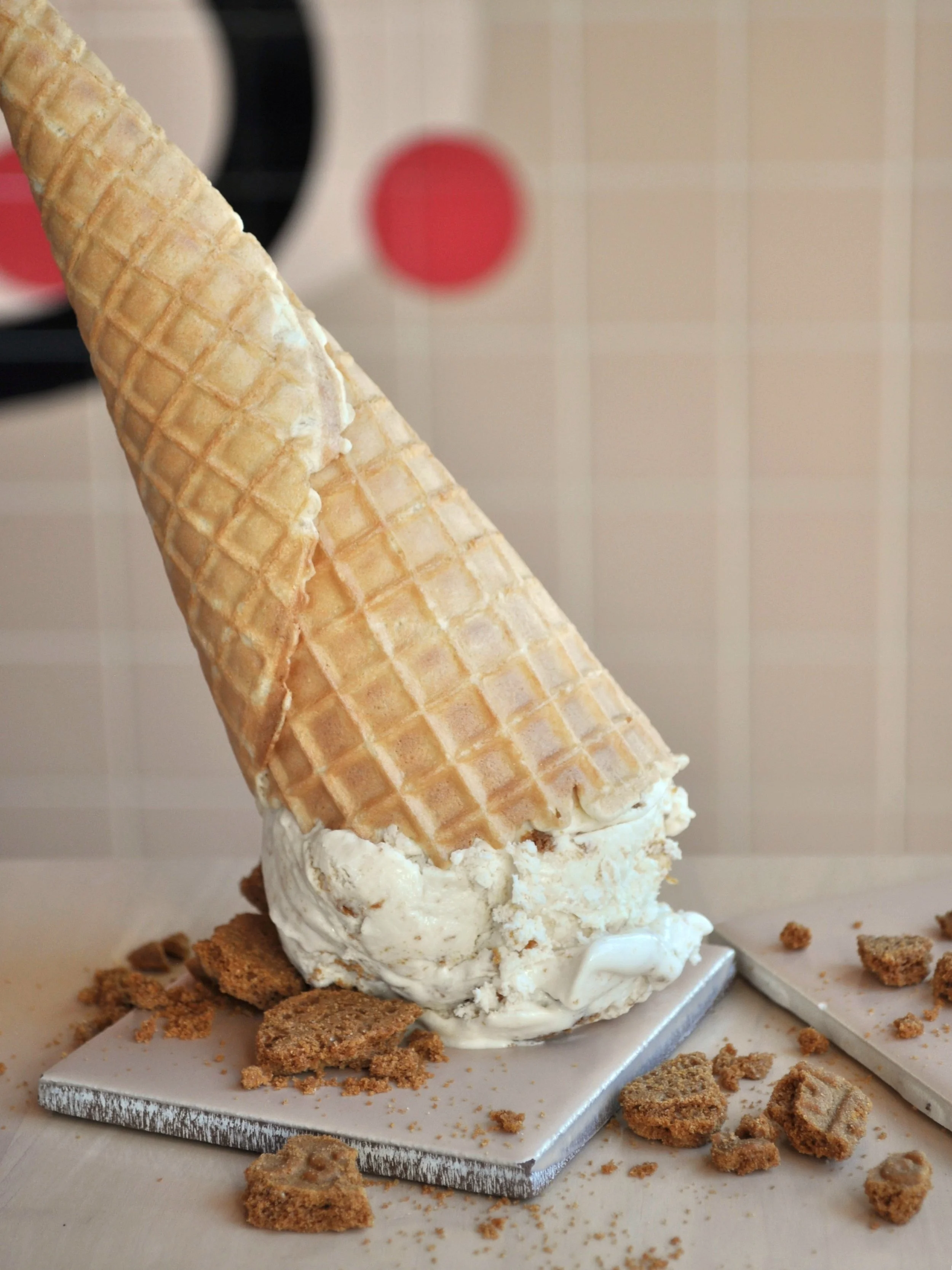 Upside down scoop of Biscoff Speculoos Cookie Butter ice cream