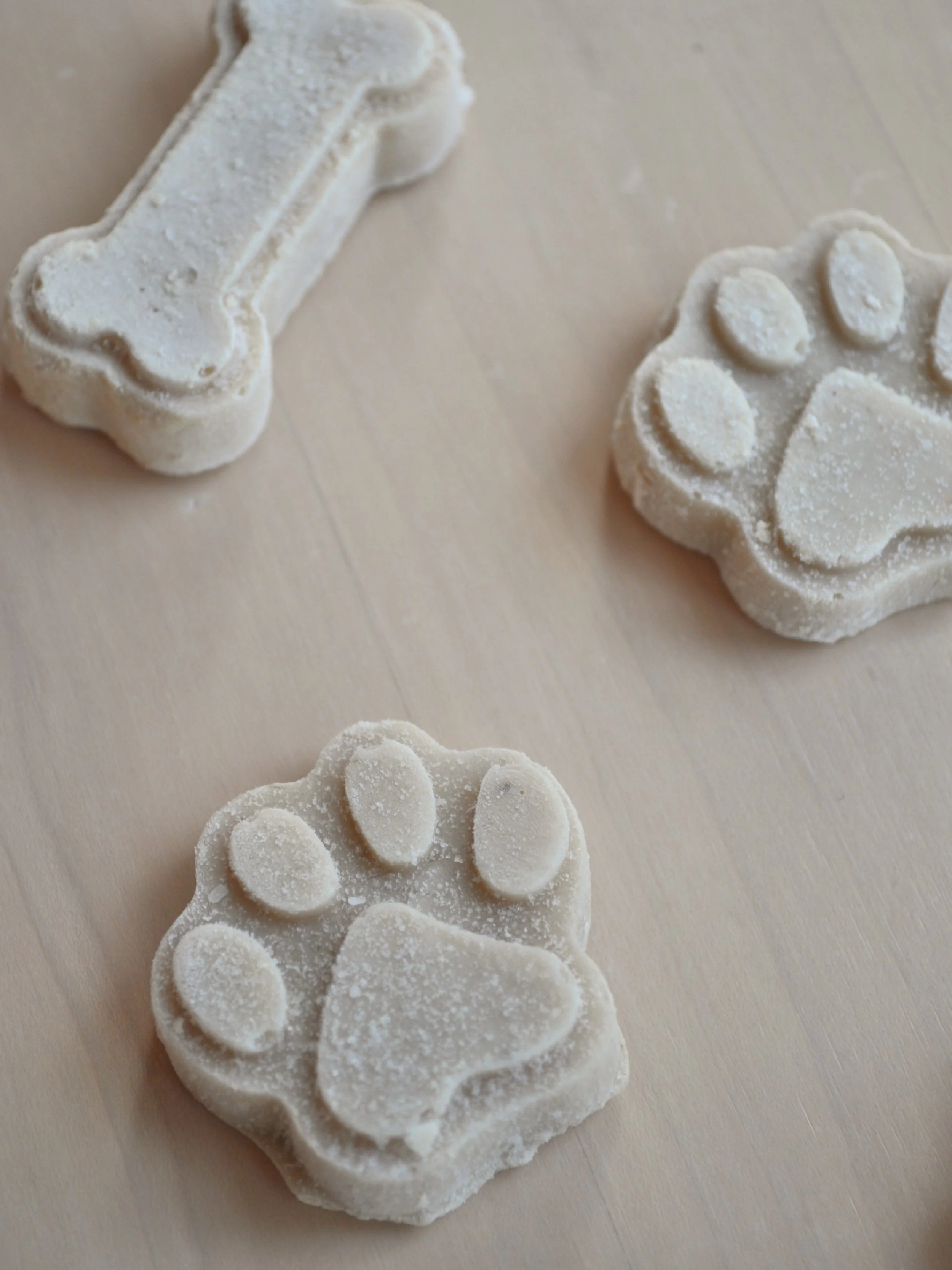 Frozen treats for dogs in the shape of paws and bones