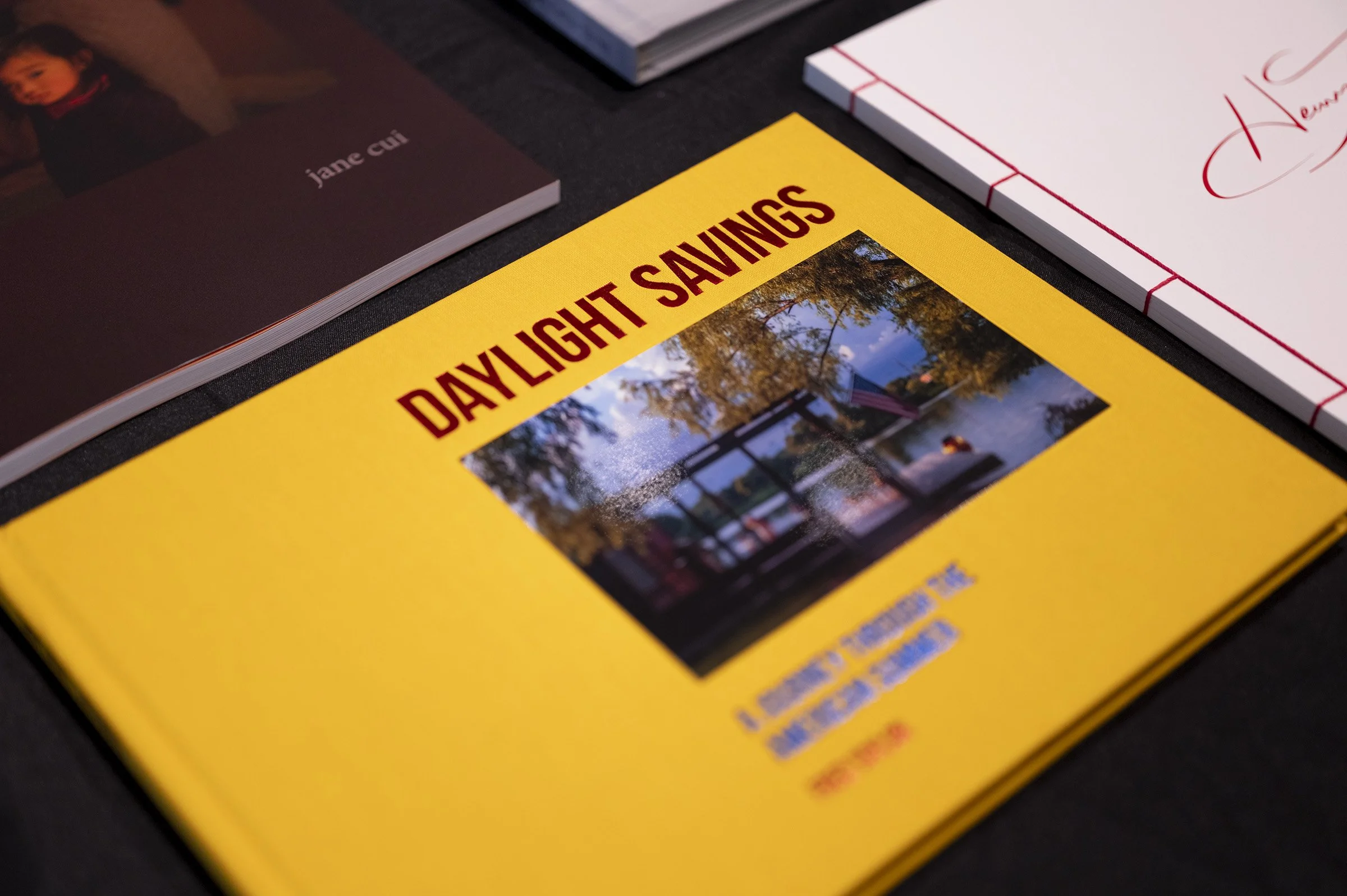 A close-up photo of Fred Taylor's photography monograph 'DAYLIGHT SAVINGS' with a photograph of trees and water.