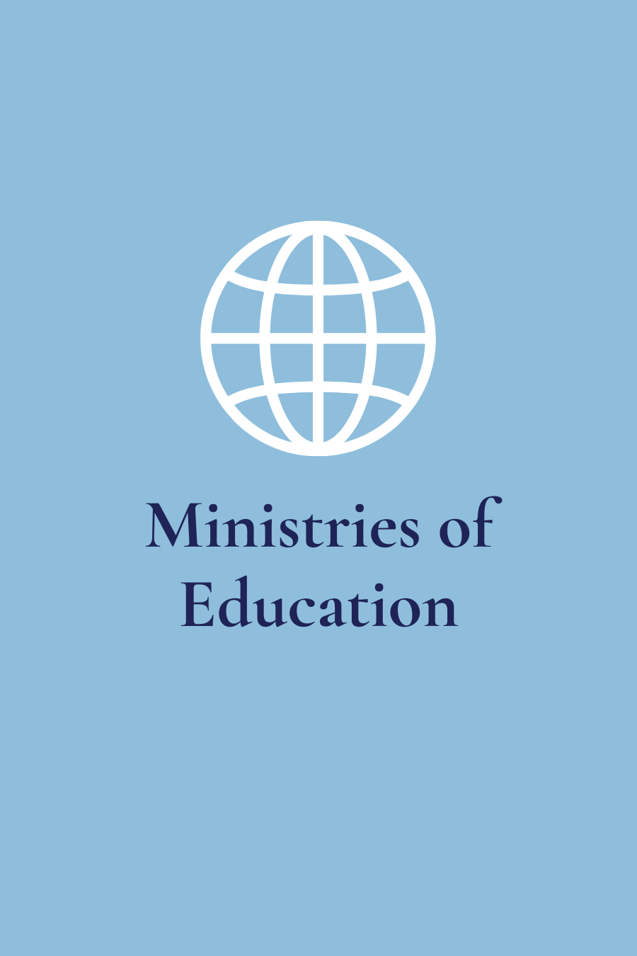 Light blue background with a white globe icon and the text 'Ministries of Education' in dark blue.