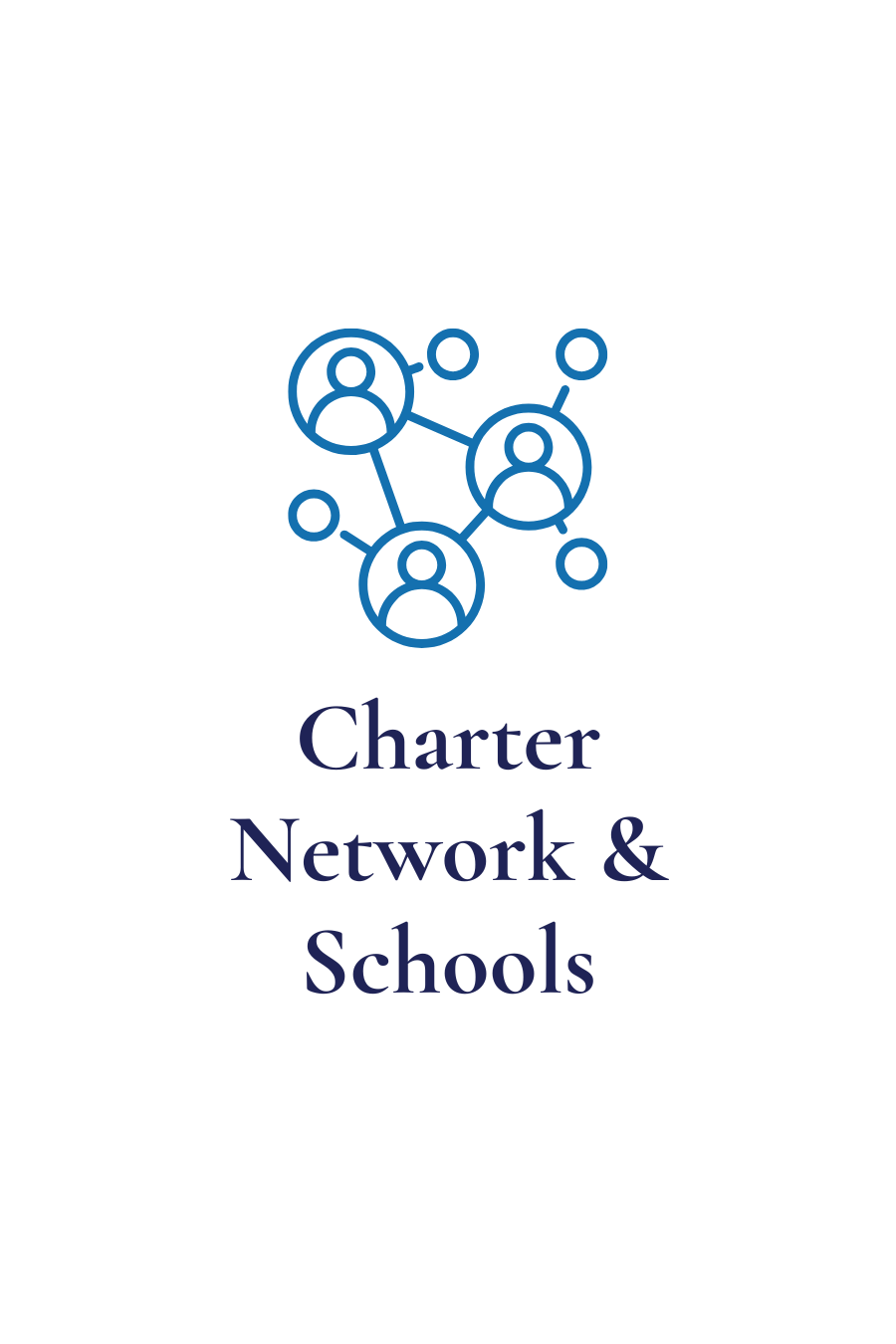 A white banner with a blue network icon and the text 'Charter Network & Schools' in dark blue.