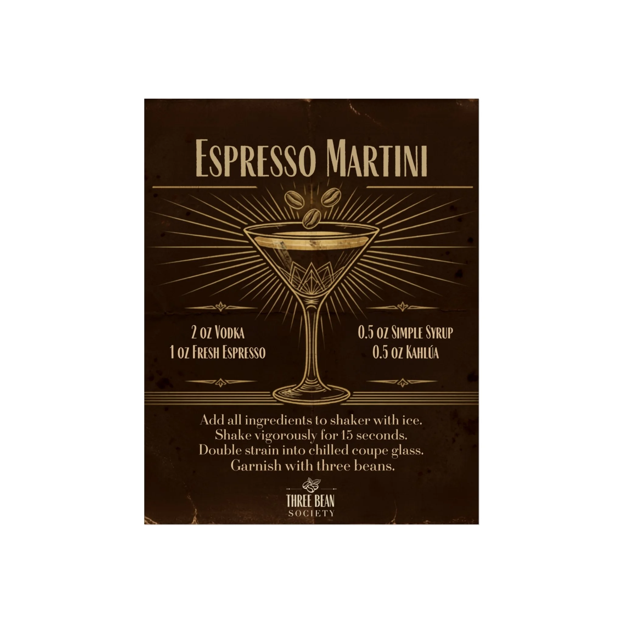 Espresso Martini Cocktail Art Poster – Vintage Bar Recipe Print