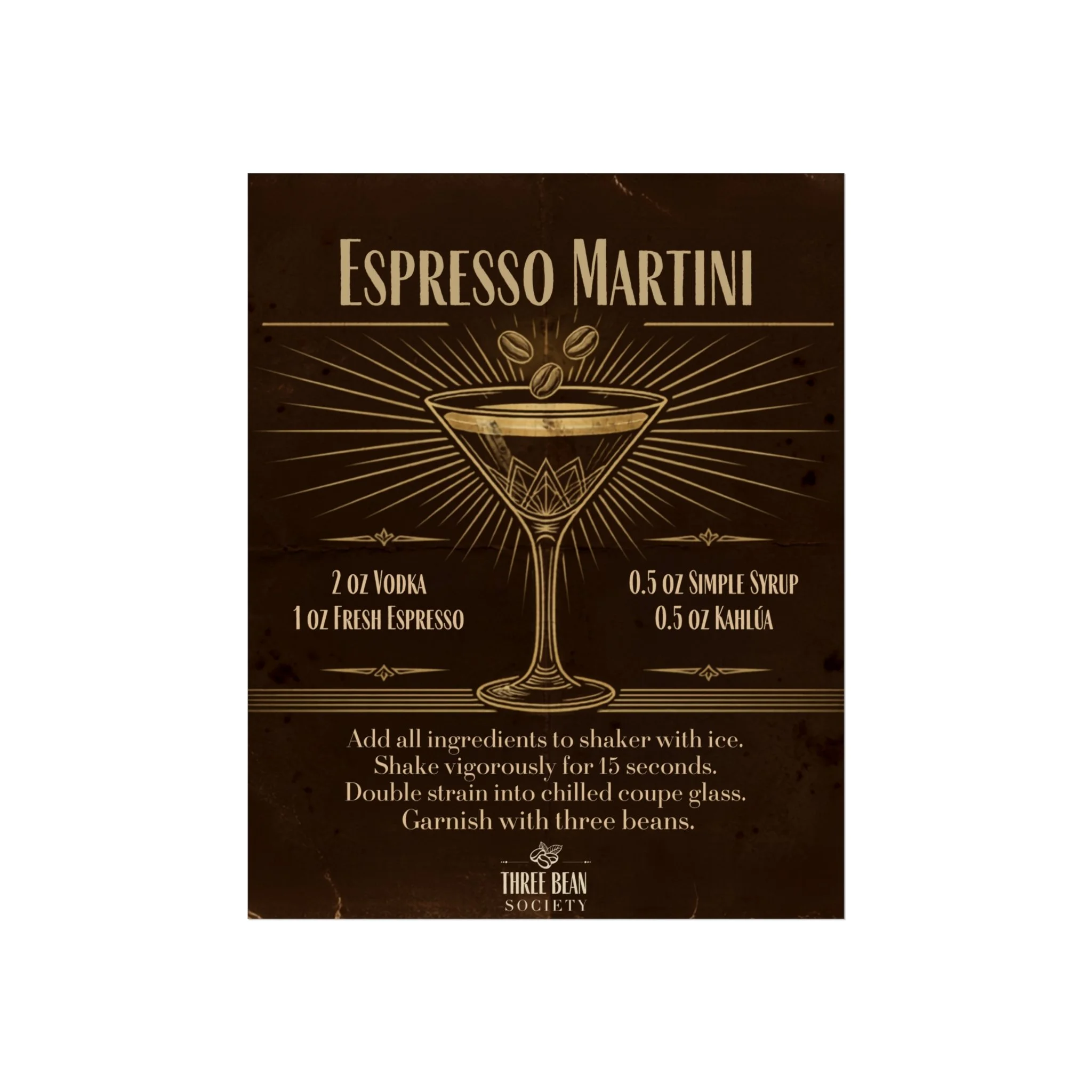 Espresso Martini Cocktail Art Poster – Vintage Bar Recipe Print