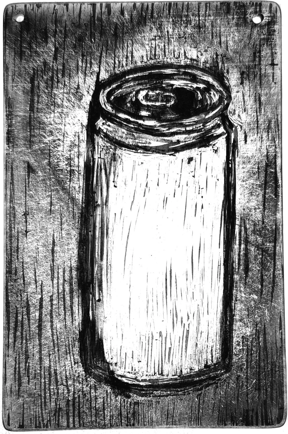 "Can," 2026, Sgrafitto and glass painting on horticultural glass