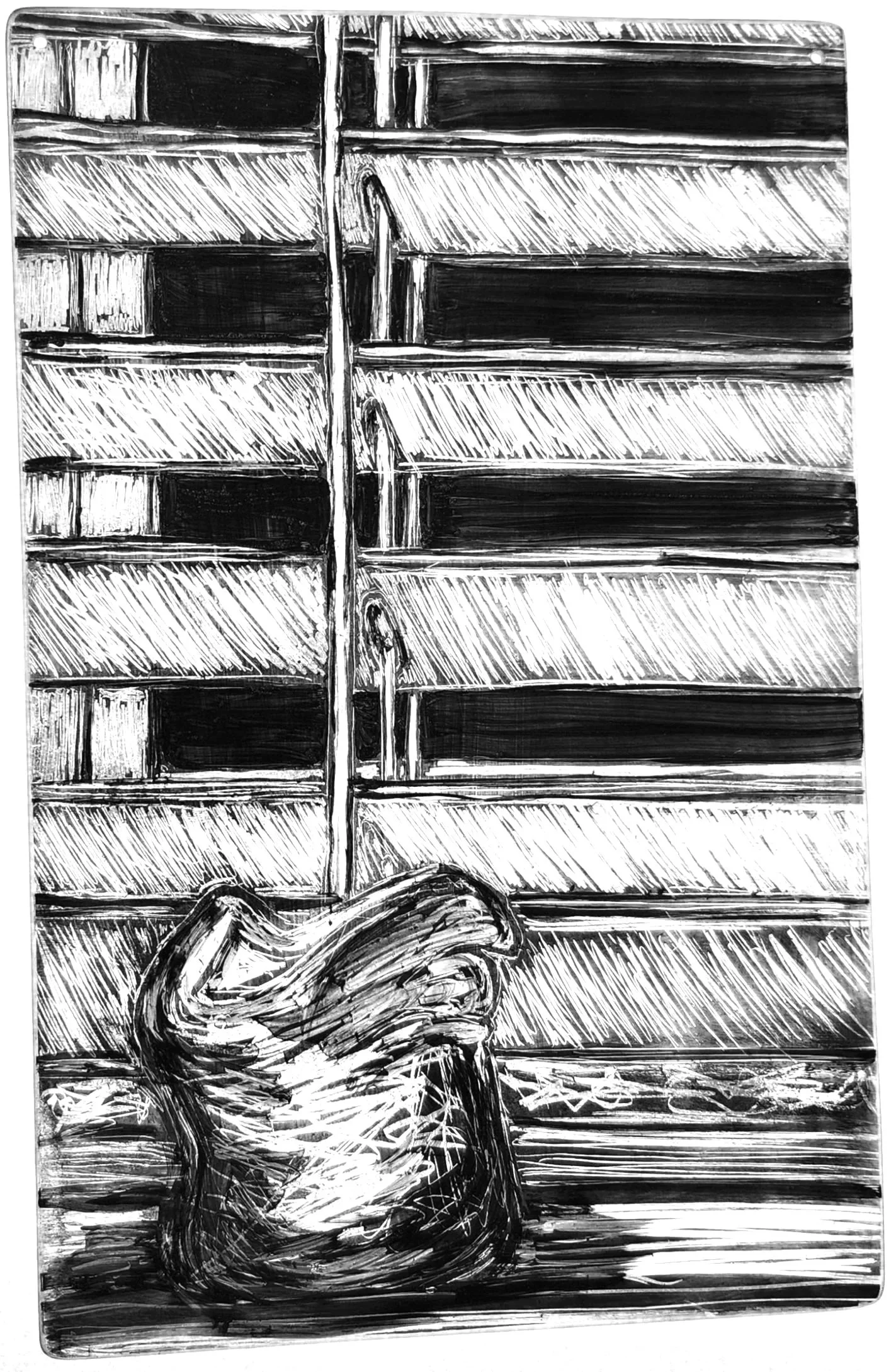 "Candle Sill," 2026, Sgrafitto and glass painting on horticultural glass