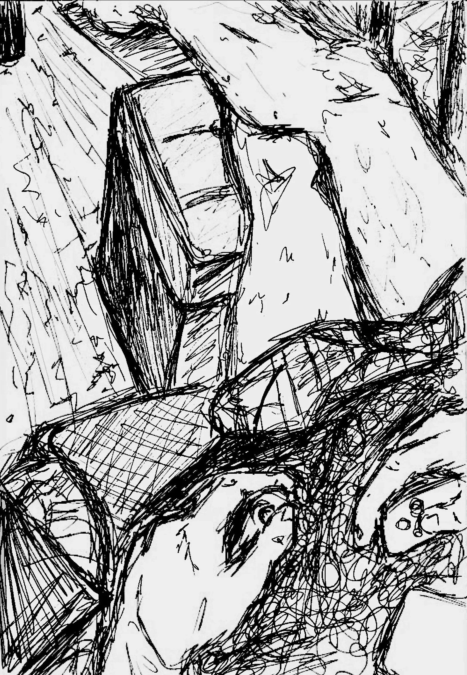 a black and white sketch of someone sitting down holding a video game controller