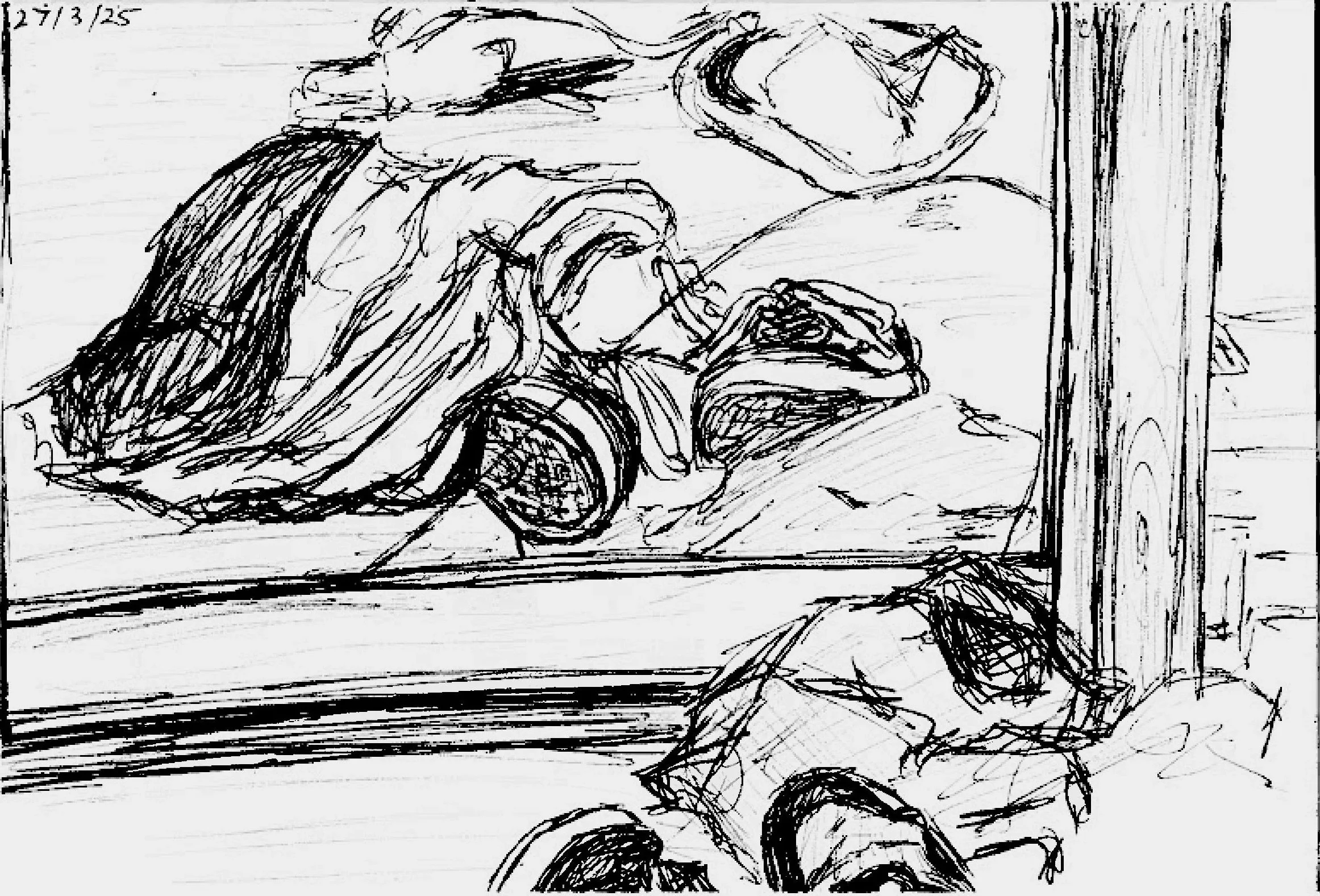 a black and white sketch of a mirror