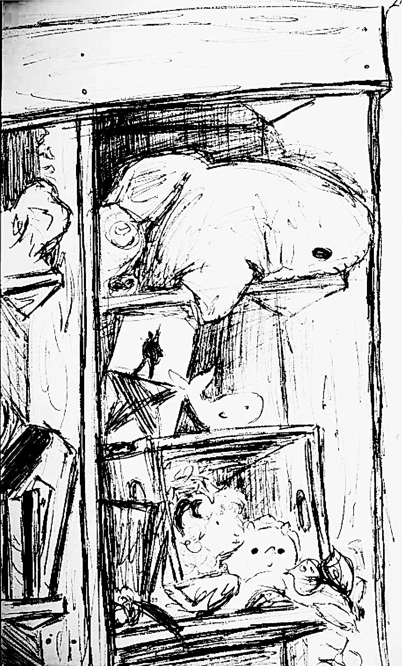 A sketch of a bedroom shelf