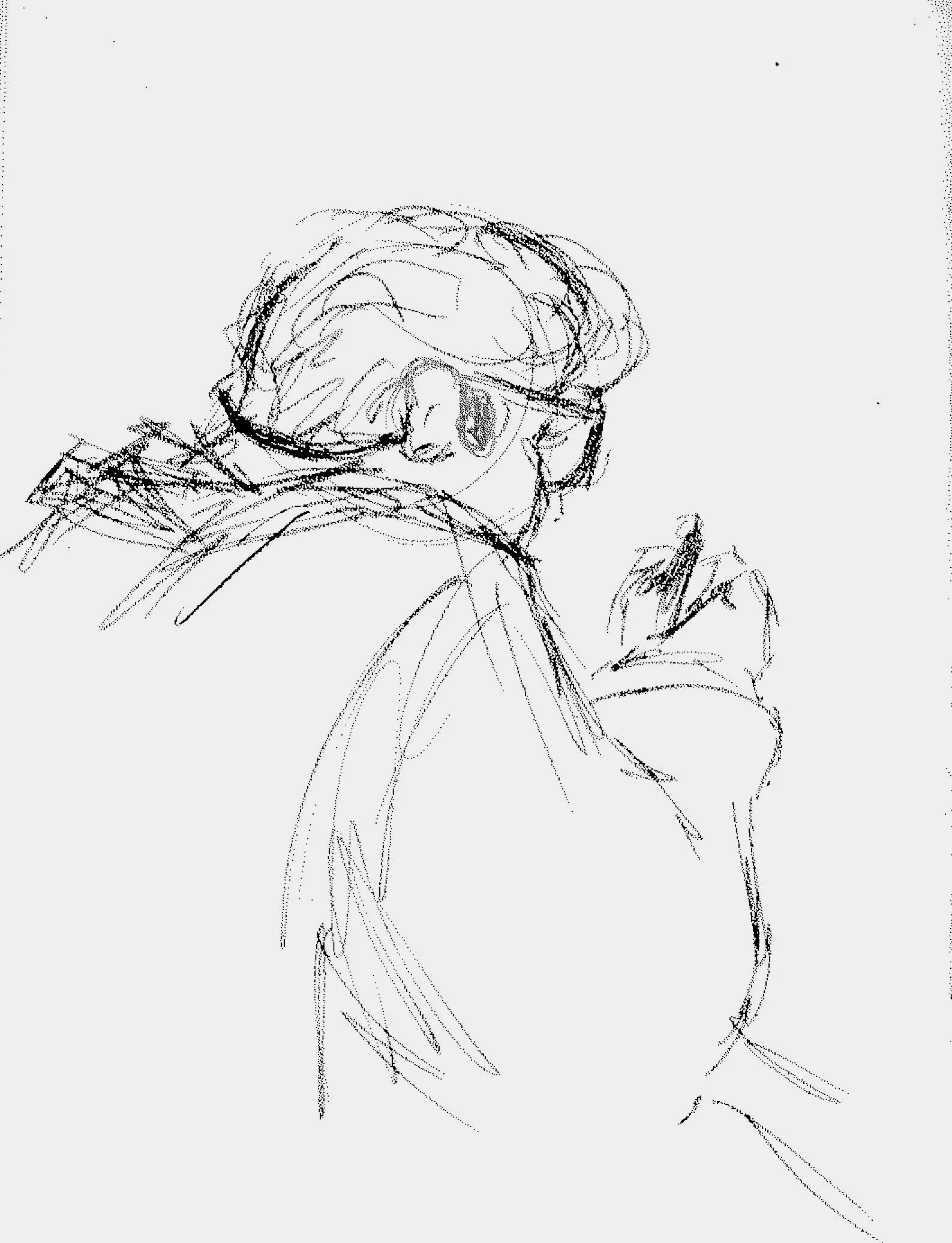black and white drawing of a person holding a book