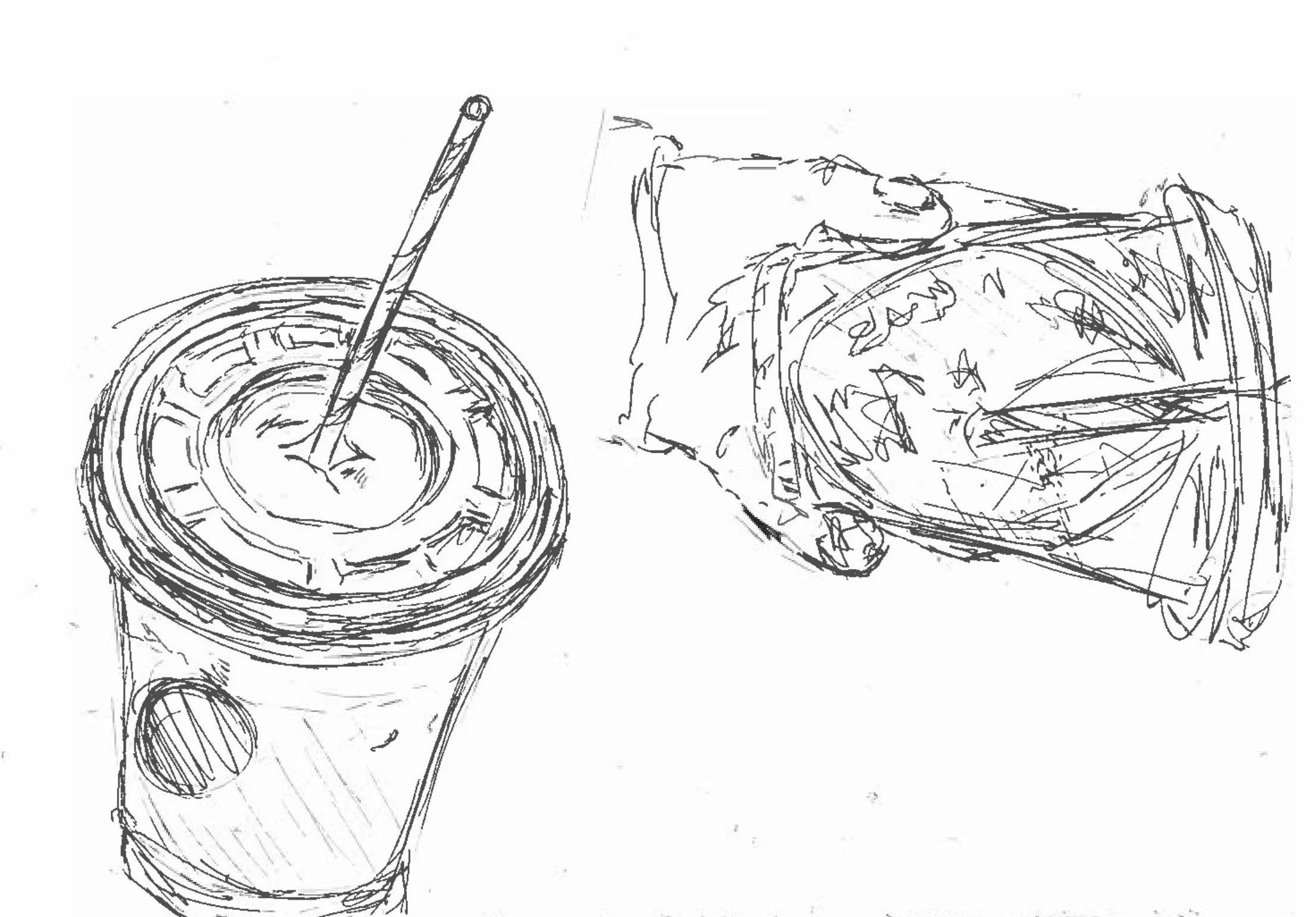 black and white drawing of iced coffee