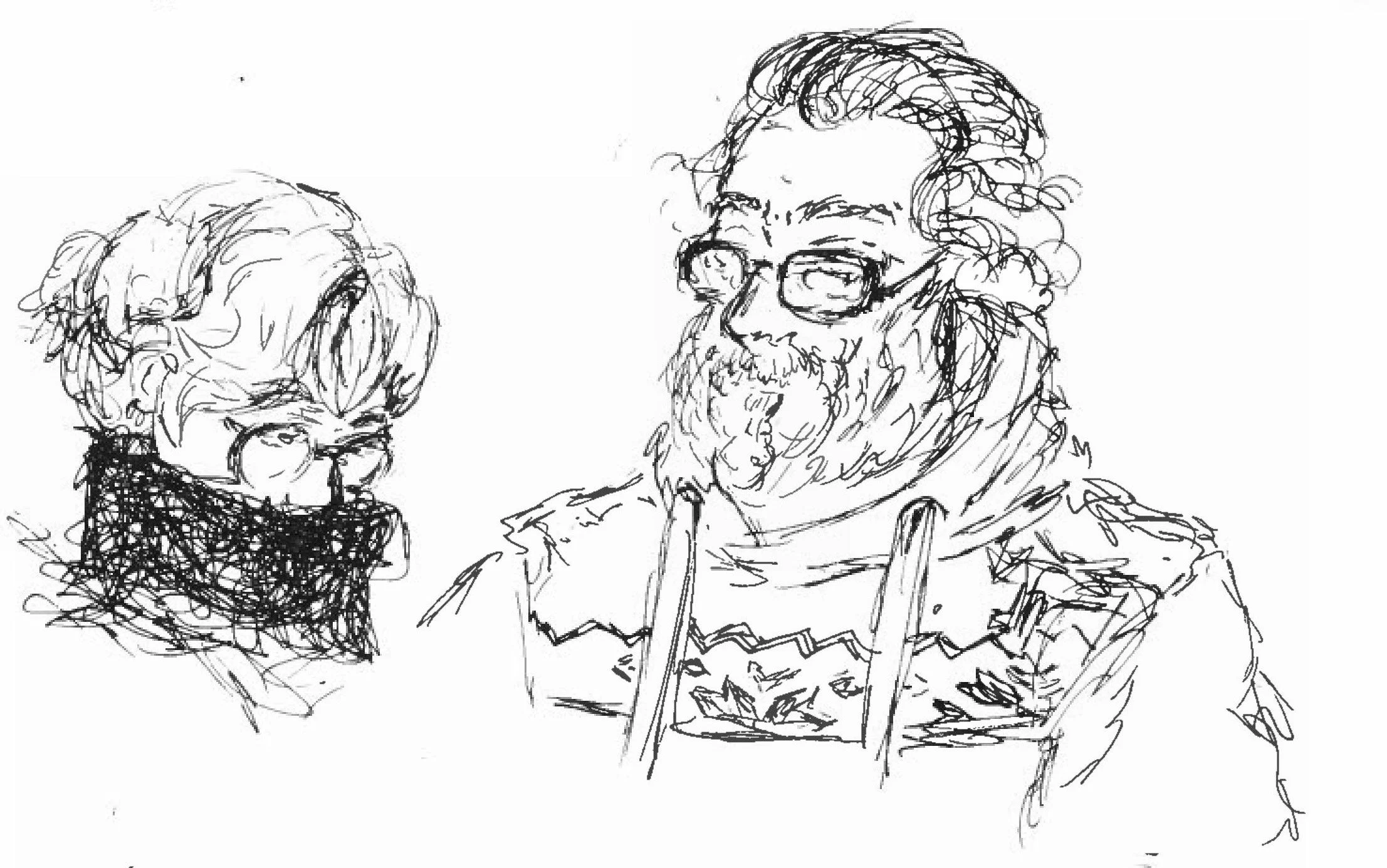 black and white drawing of 2 people