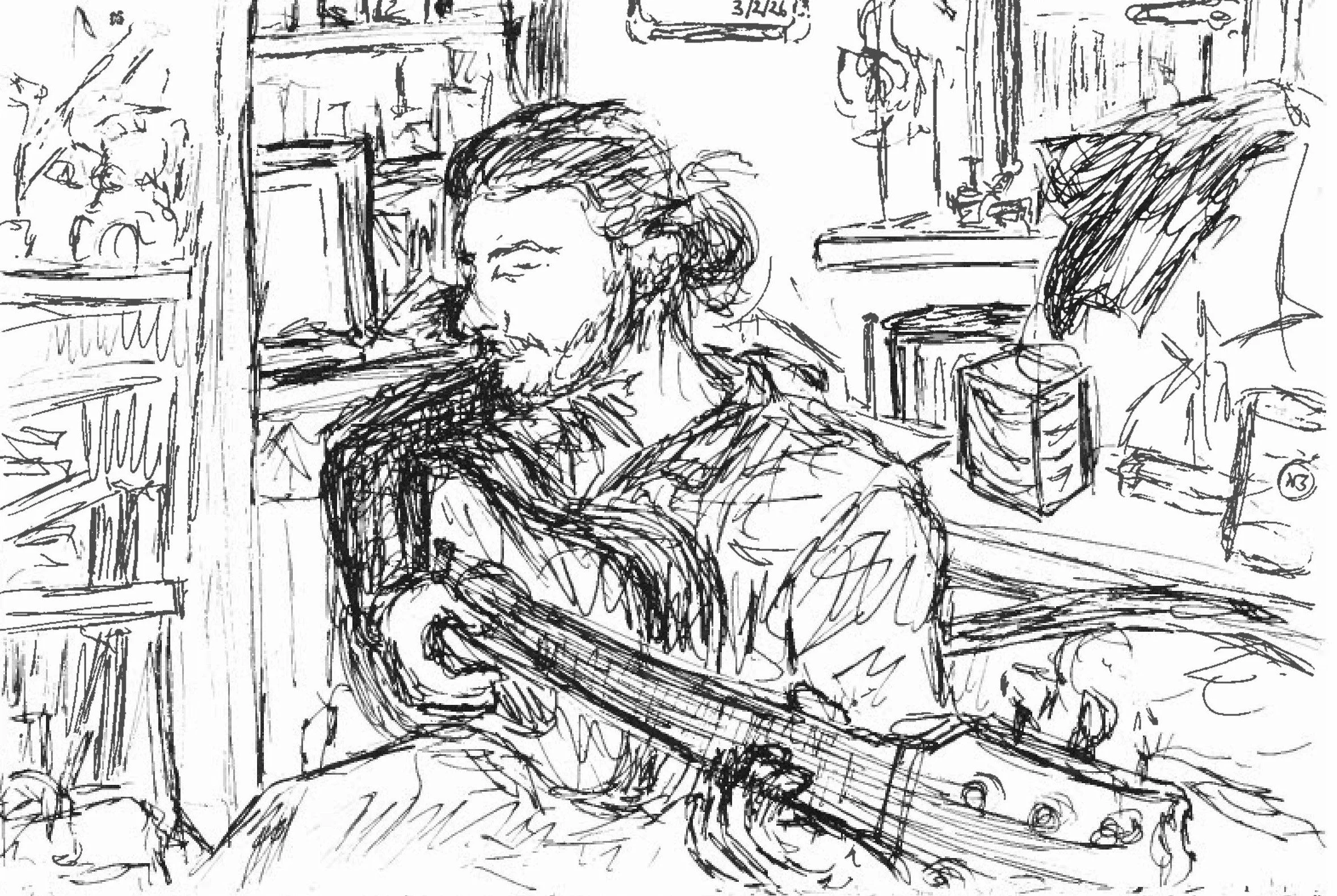 black and white drawing of a person