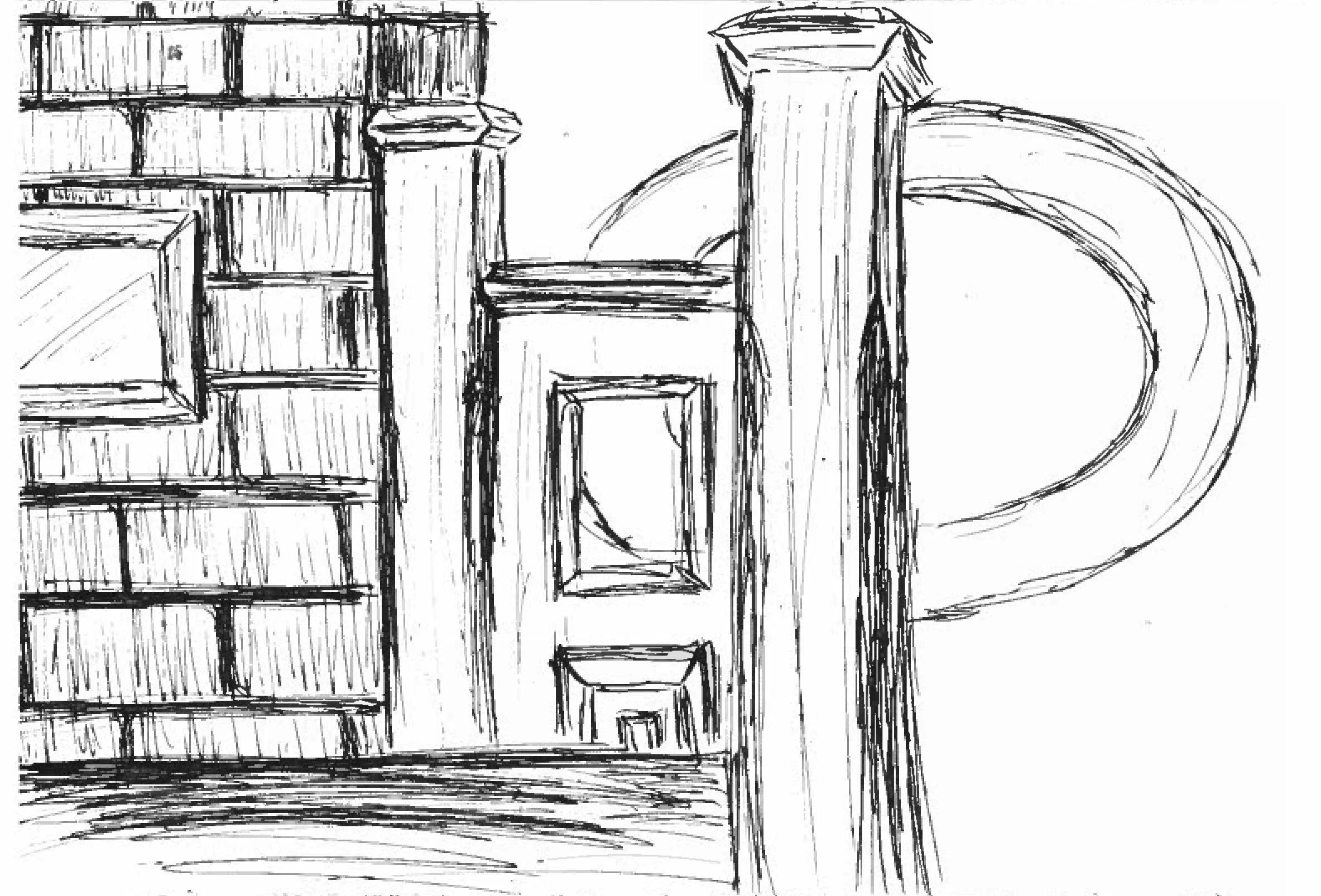 black and white drawing of a wall